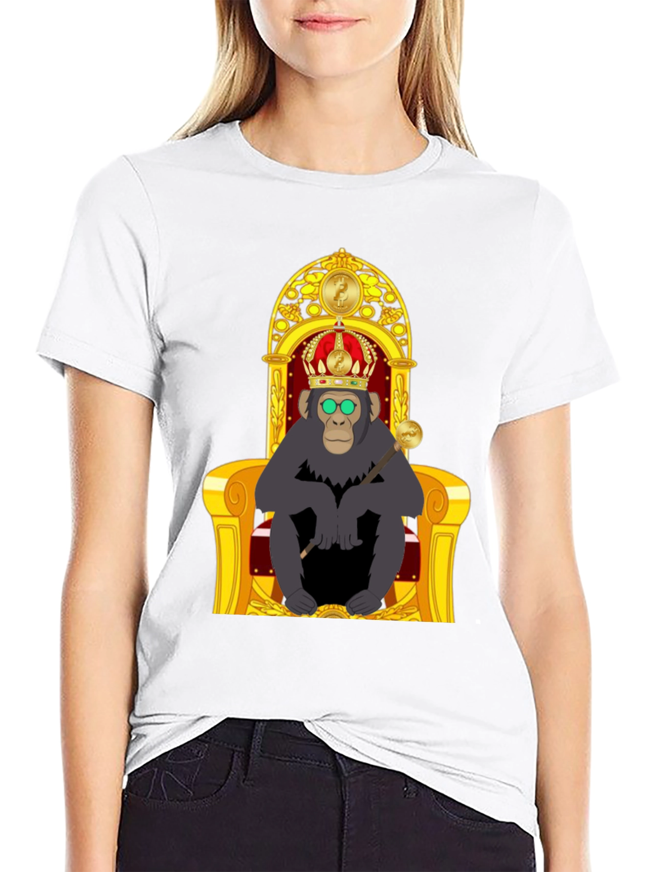 Black Ape King T-Shirt - Cartoon Gorilla on Throne view 9