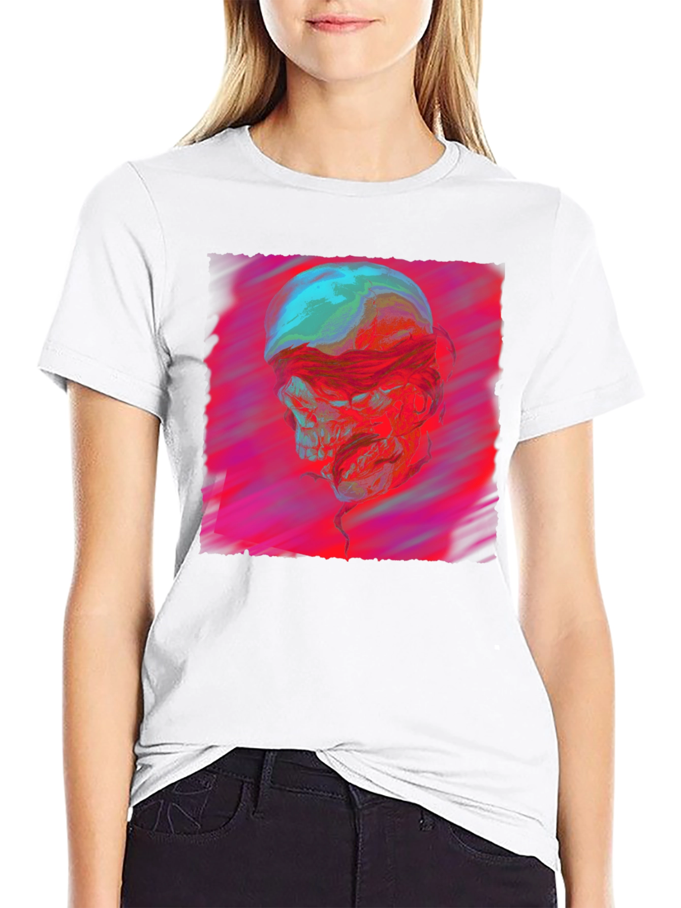 Black Skull Graphic Print Crew Neck T-Shirt view 9