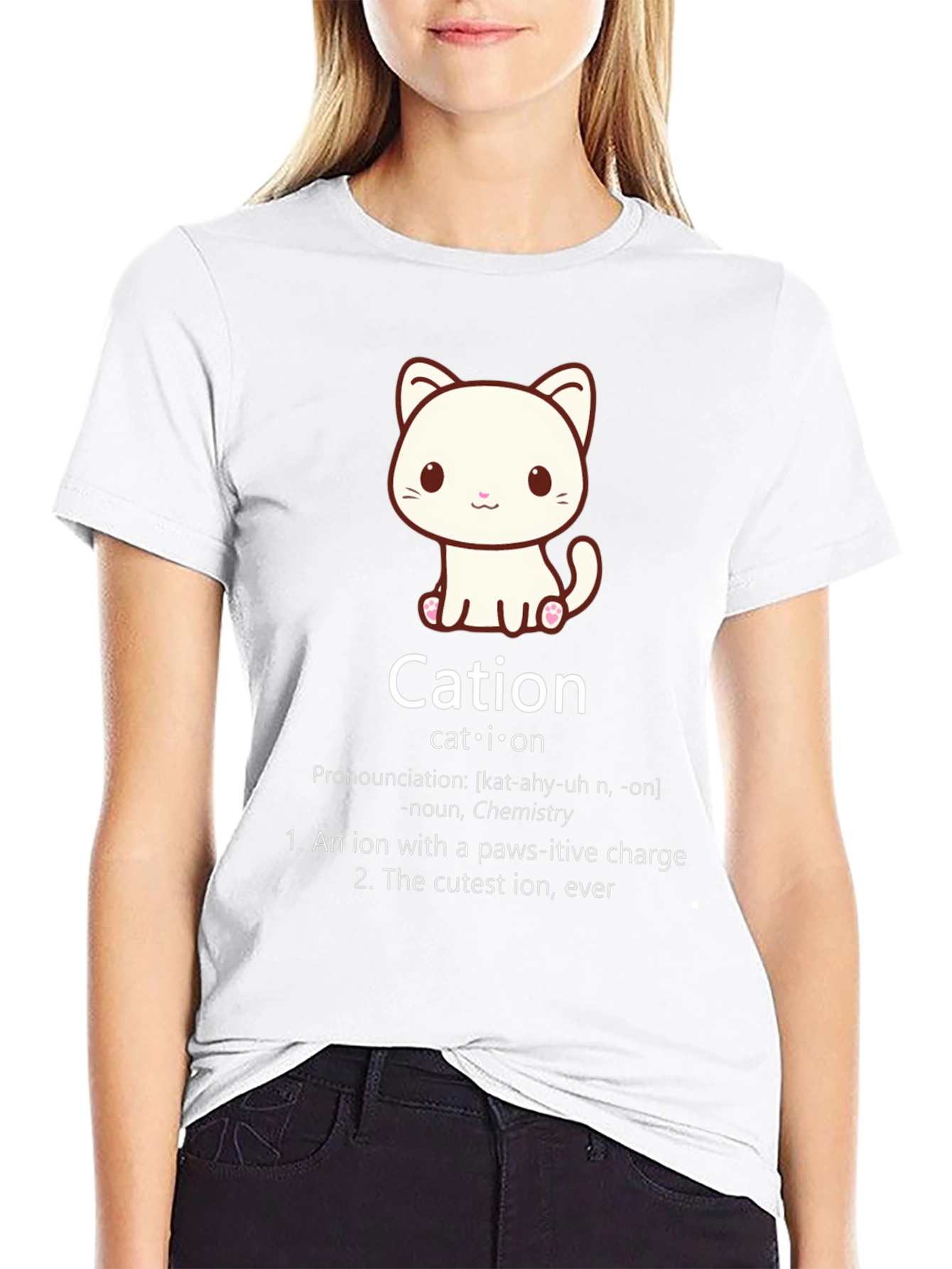Black Cation Cat Pun T-Shirt Funny Chemistry Science Tee view 9