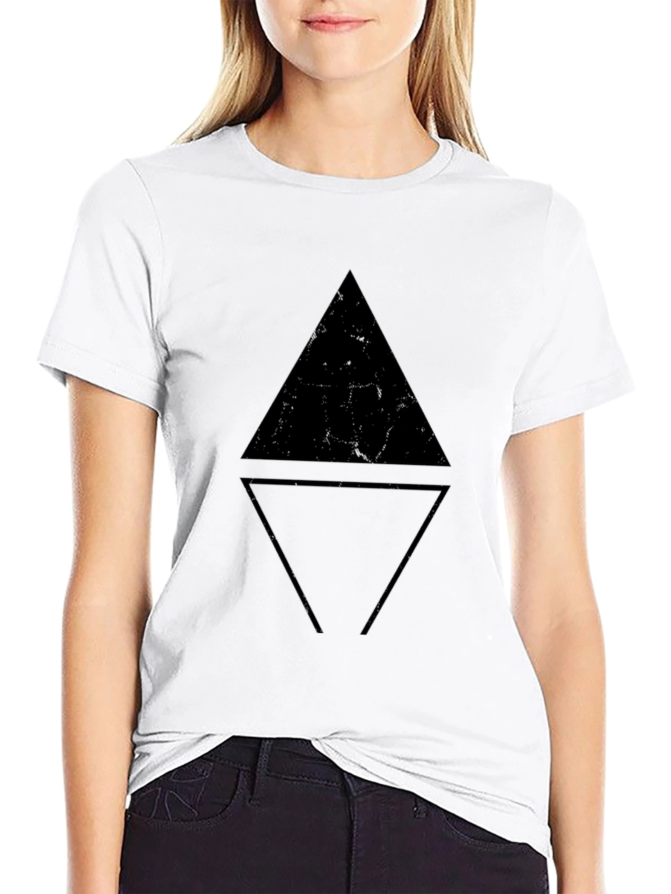 Black Geometric Triangle Graphic Black T-Shirt view 9