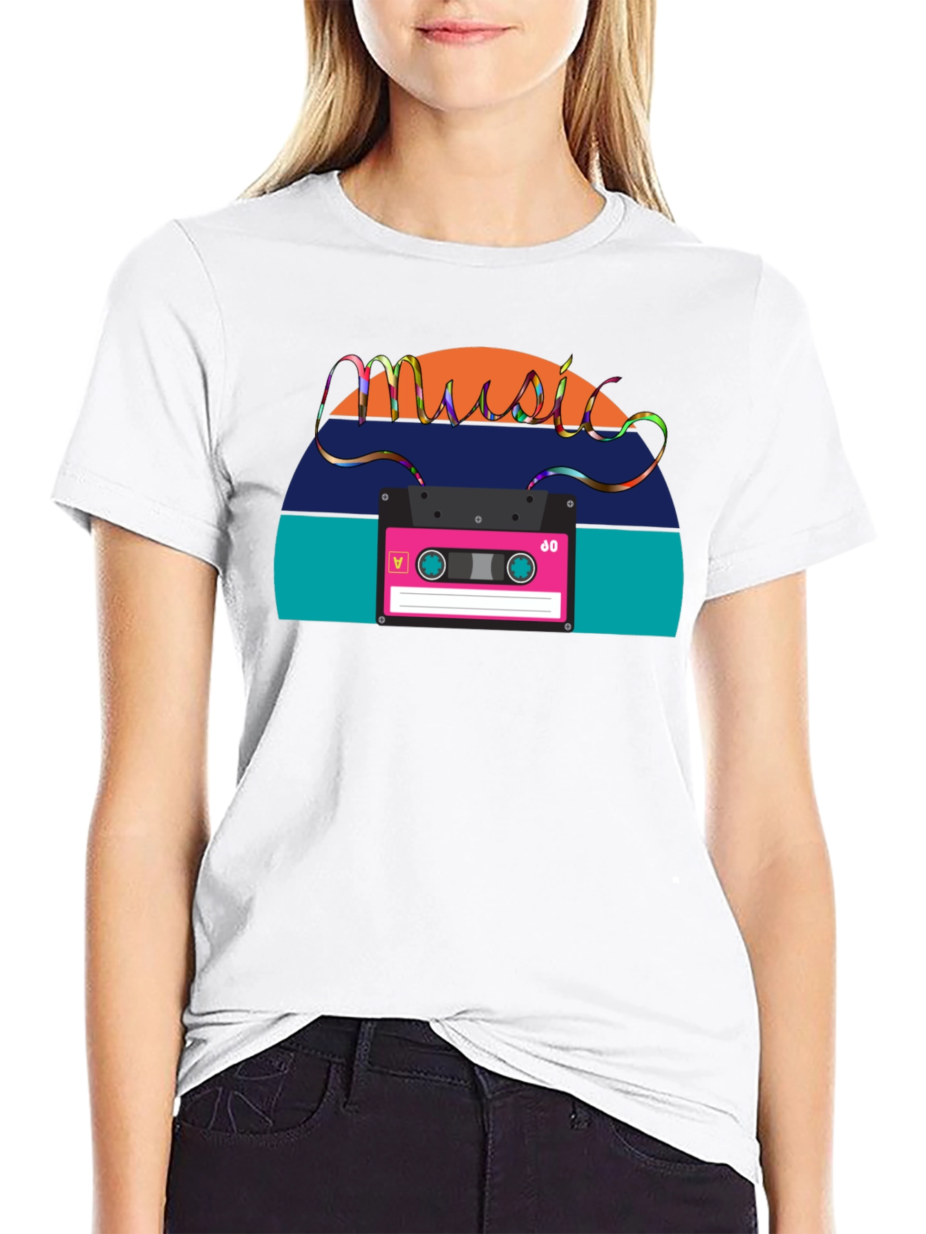 Black Retro Music Cassette T-Shirt - Vintage 80s Style view 9