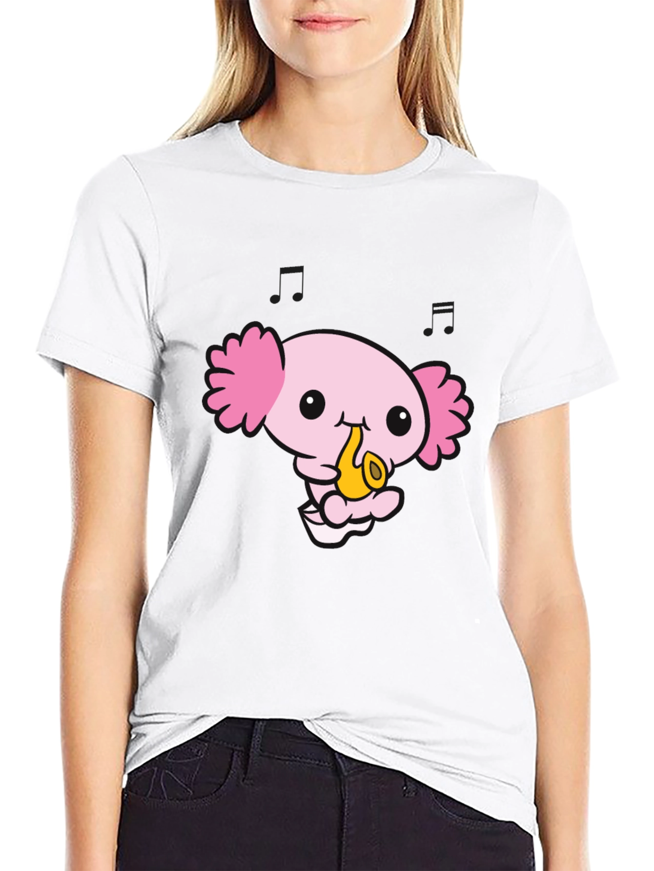 Black Axolotl Saxophone Black T-Shirt view 9