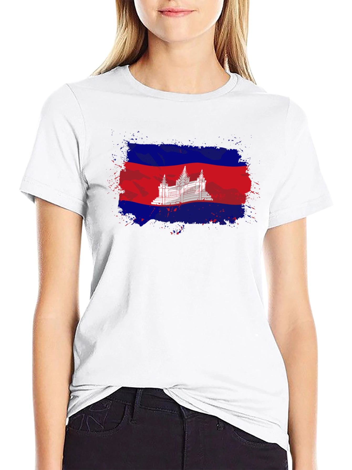 Black Cambodia Flag T-Shirt: Distressed Graphic Tee view 9