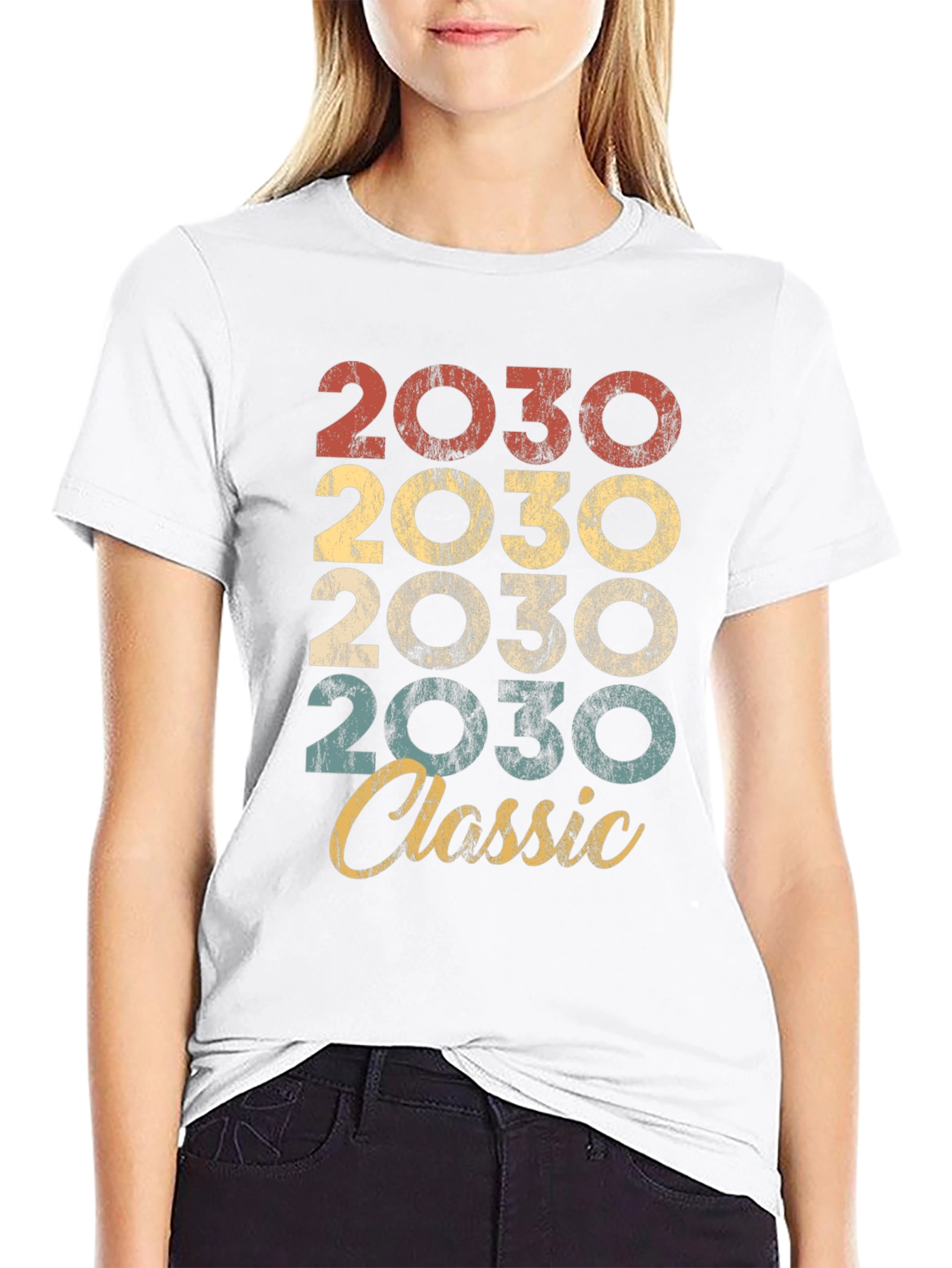 Black 2030 Classic Retro Style T-Shirt view 9