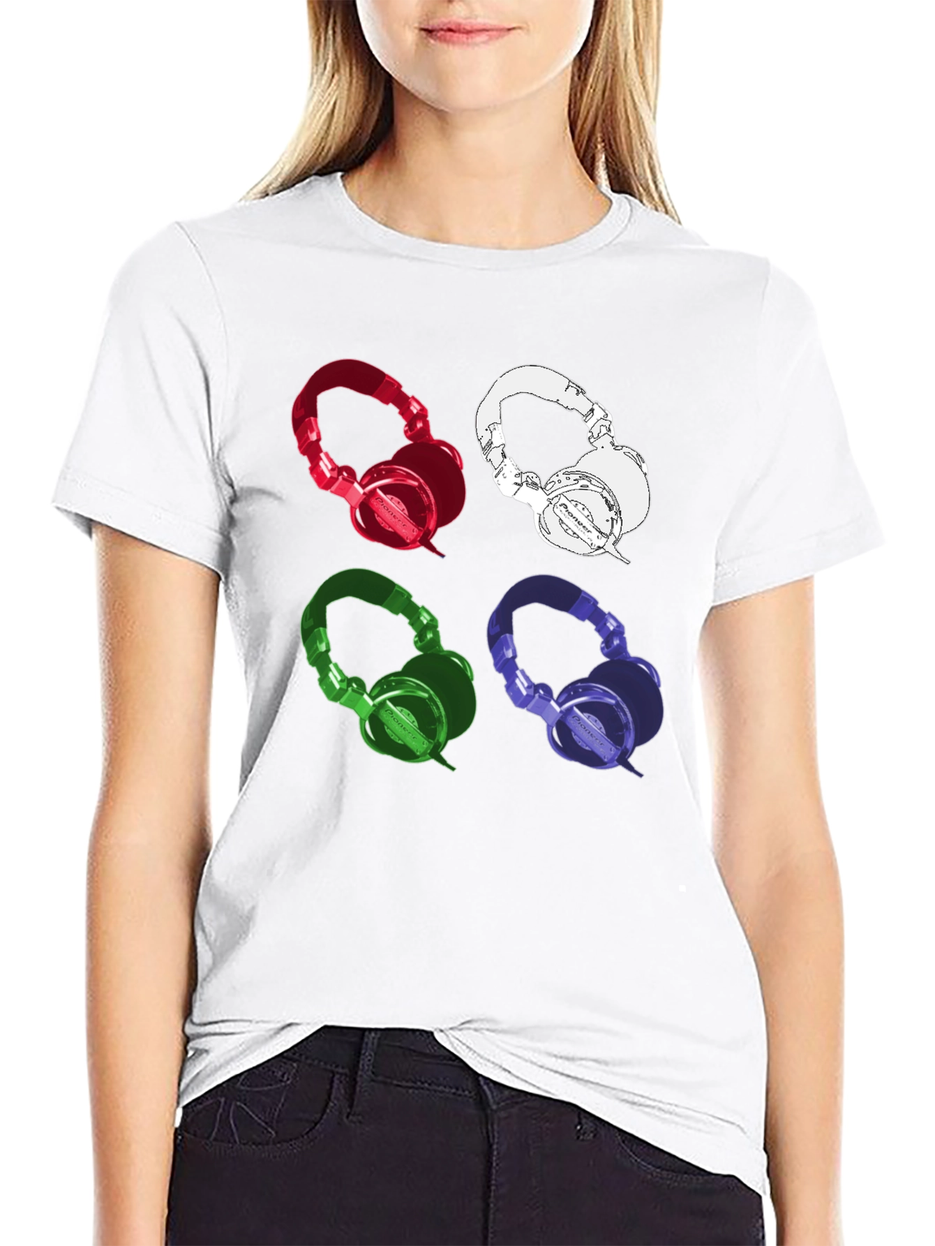 Black Colorful Headphones Graphic Print Tee view 9