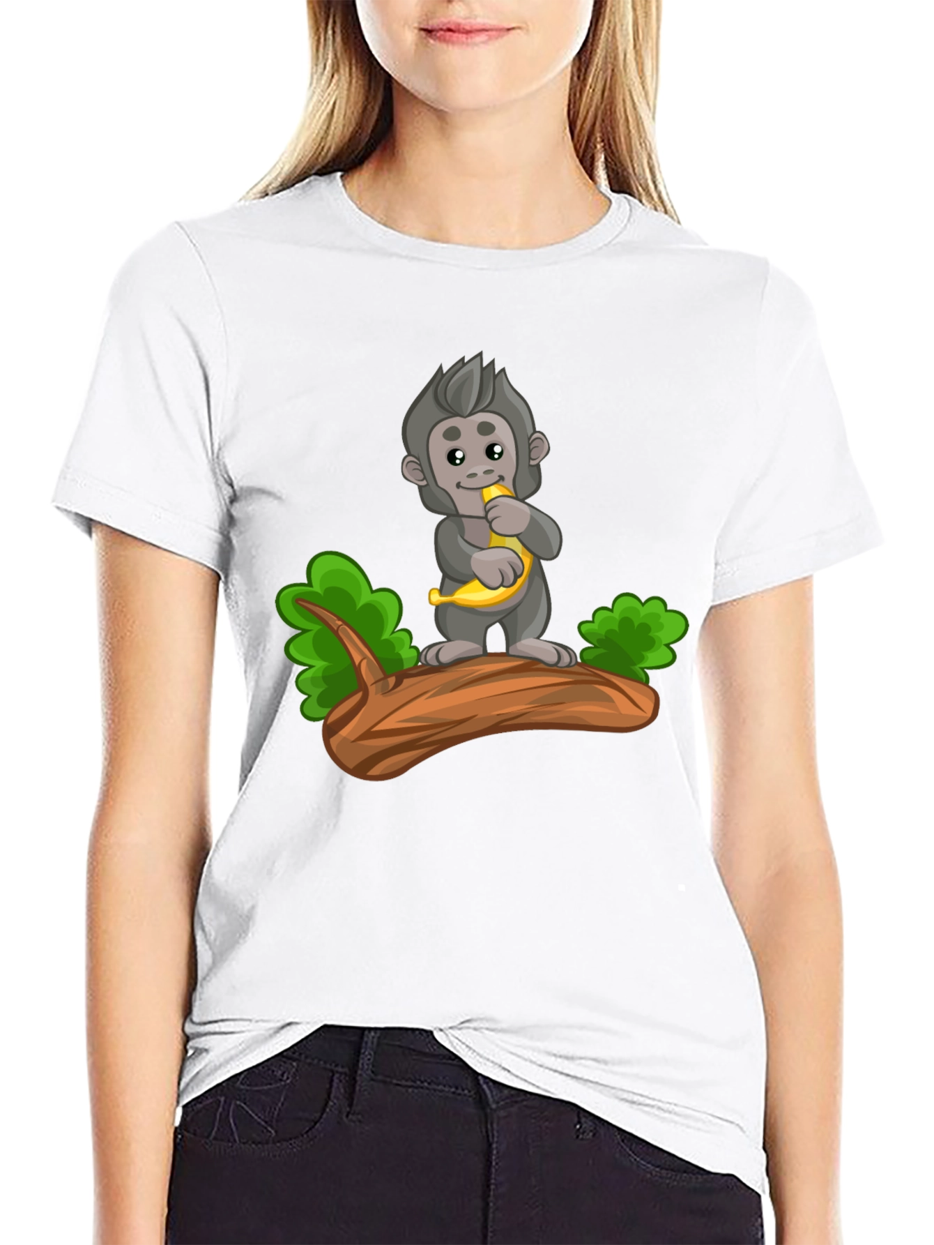 Black Monkey Banana Cartoon Black T-Shirt view 9