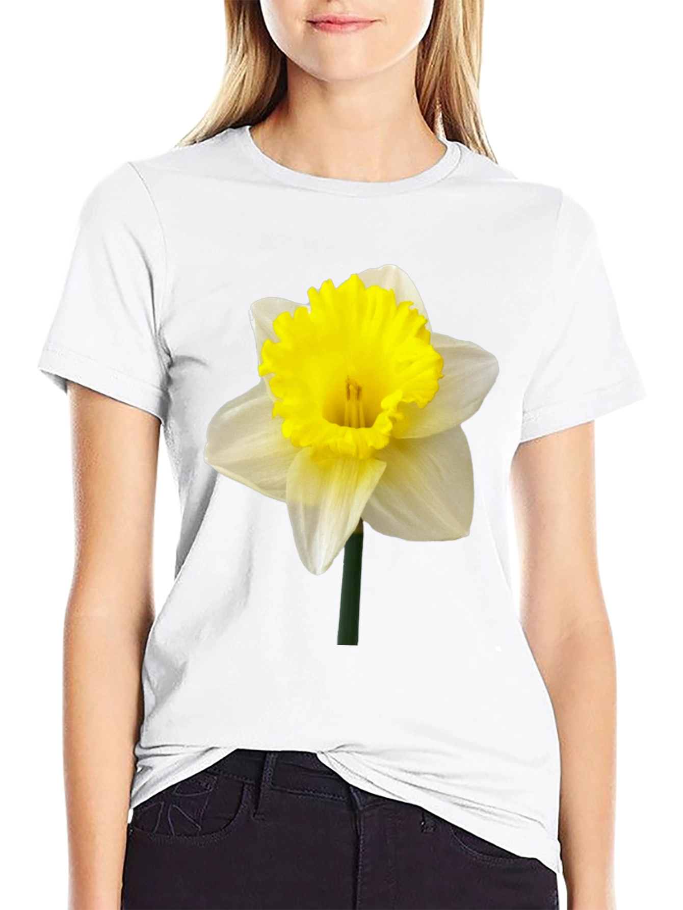 Daffodil Flower Graphic T-Shirt - Black Casual Tee - 9