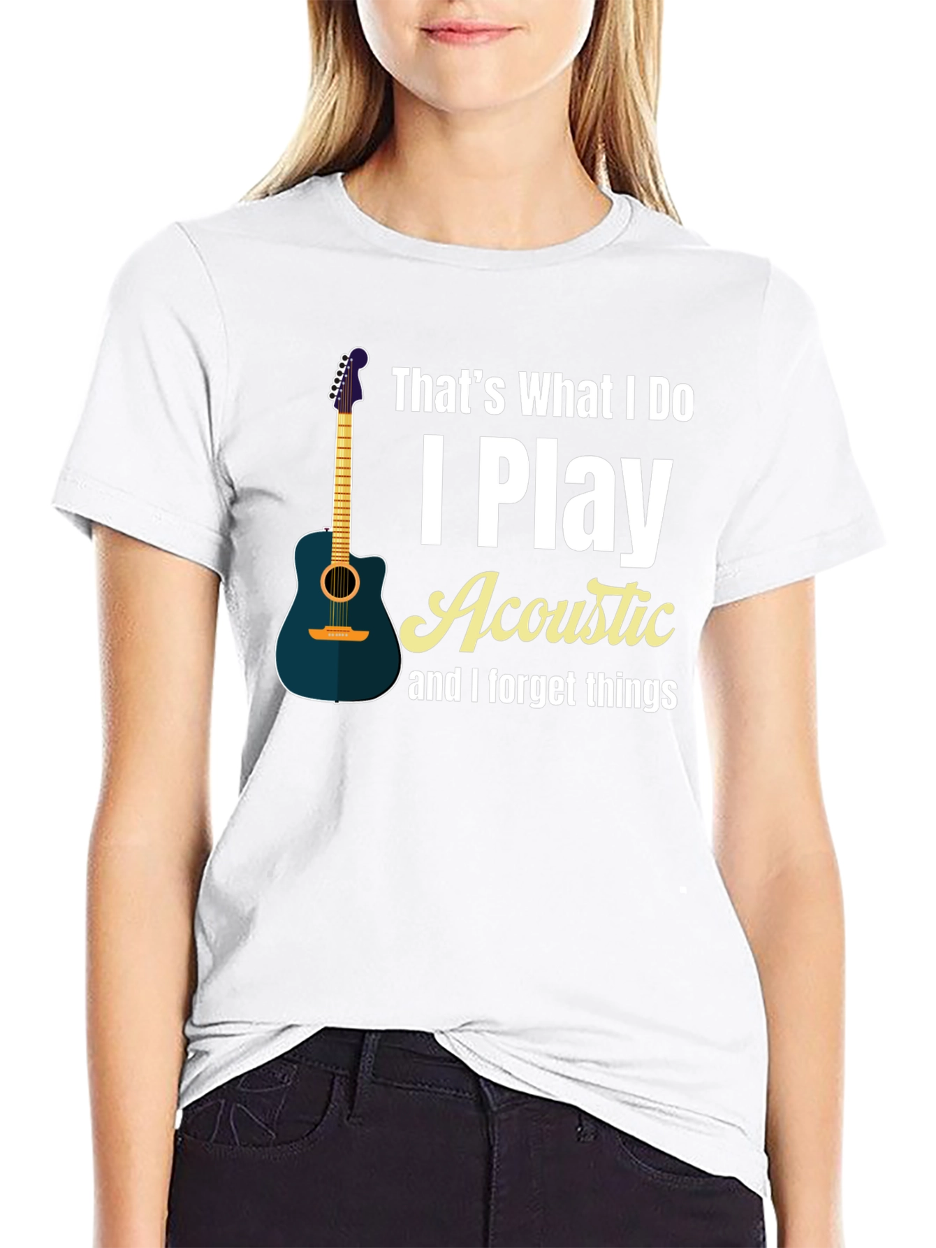 Black Acoustic Guitar Player Black T-Shirt view 9