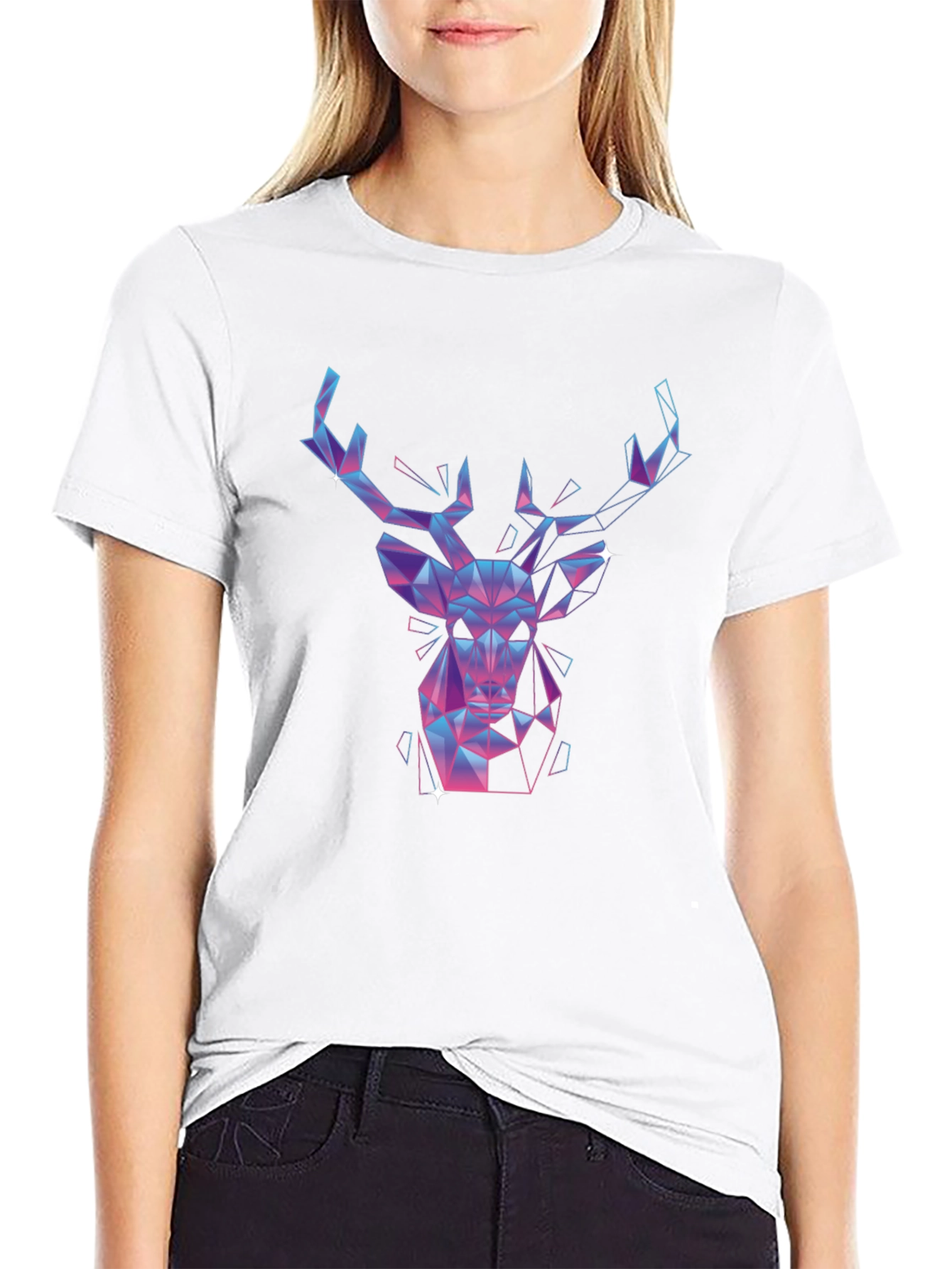 Black Geometric Deer Graphic Tee - Black view 9