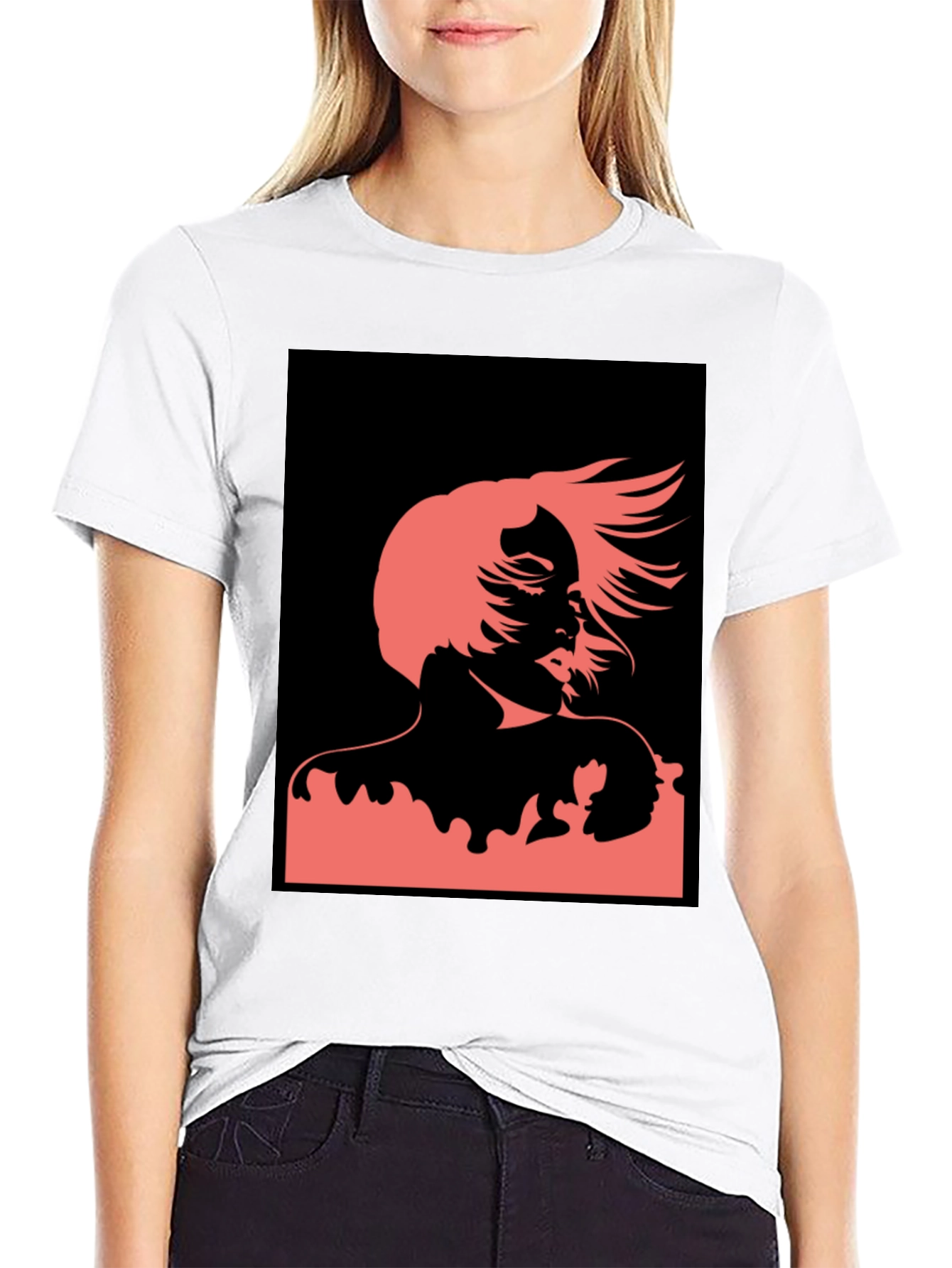 Black Abstract Woman Graphic Black T-Shirt view 9
