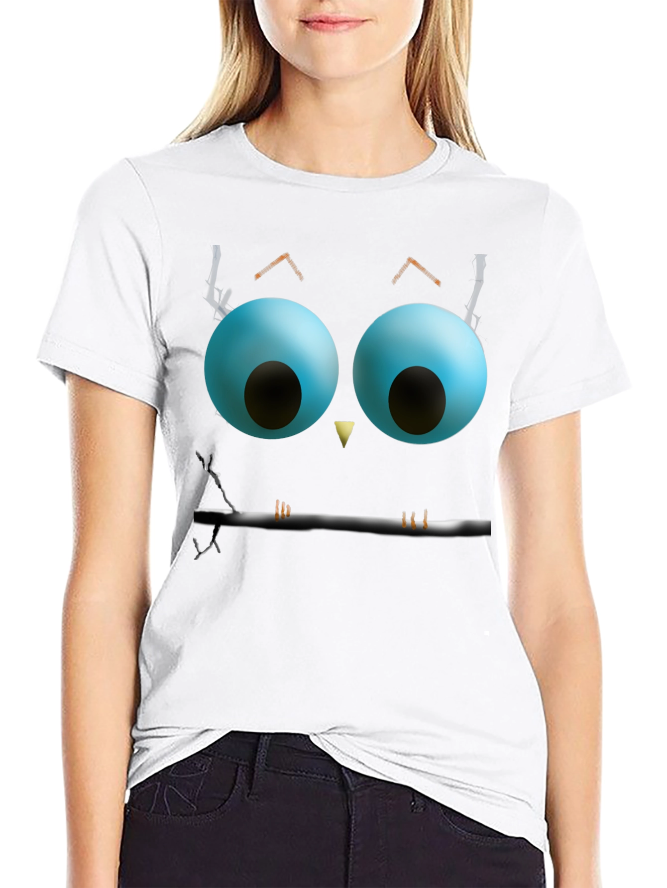 Black Whimsical Owl Face Graphic Tee - Black view 9