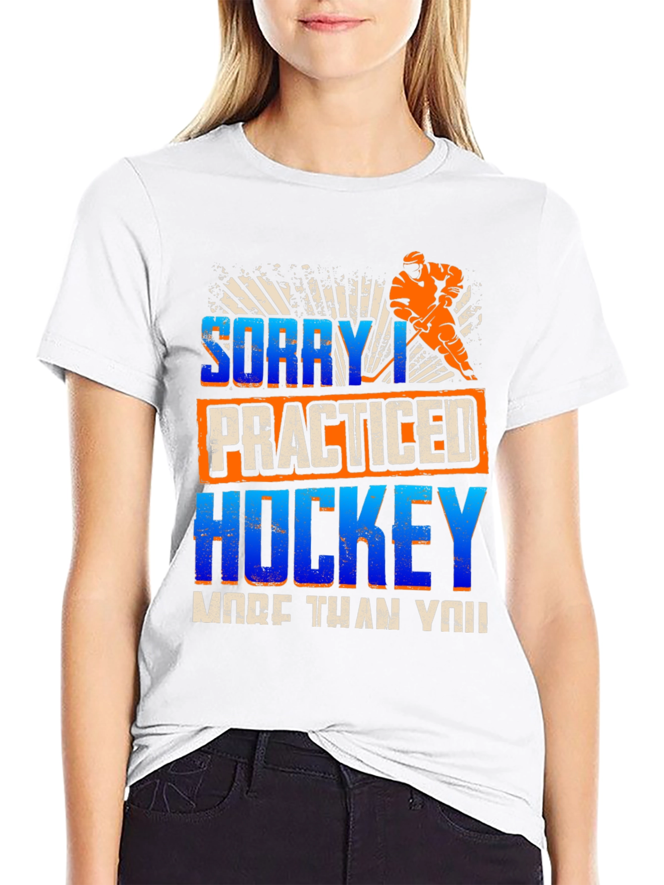 Black Funny Hockey T-Shirt - "Sorry I Practiced" view 9
