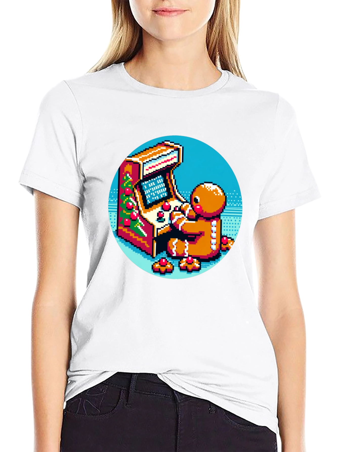 Black Gingerbread Gamer T-Shirt - Retro Pixel Arcade Fun view 9