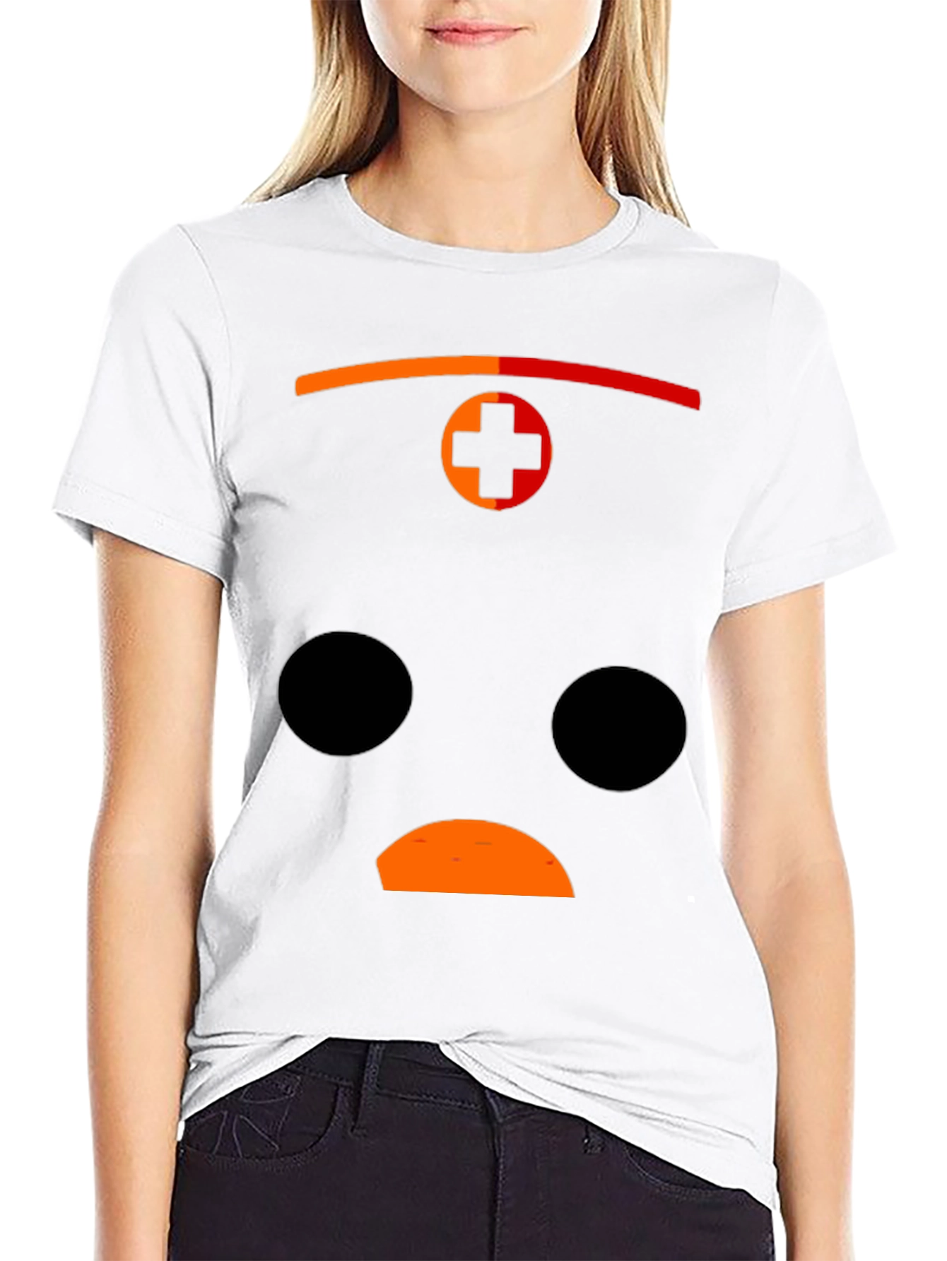 Black Graphic Print Black T-Shirt with Sad Face Design view 9