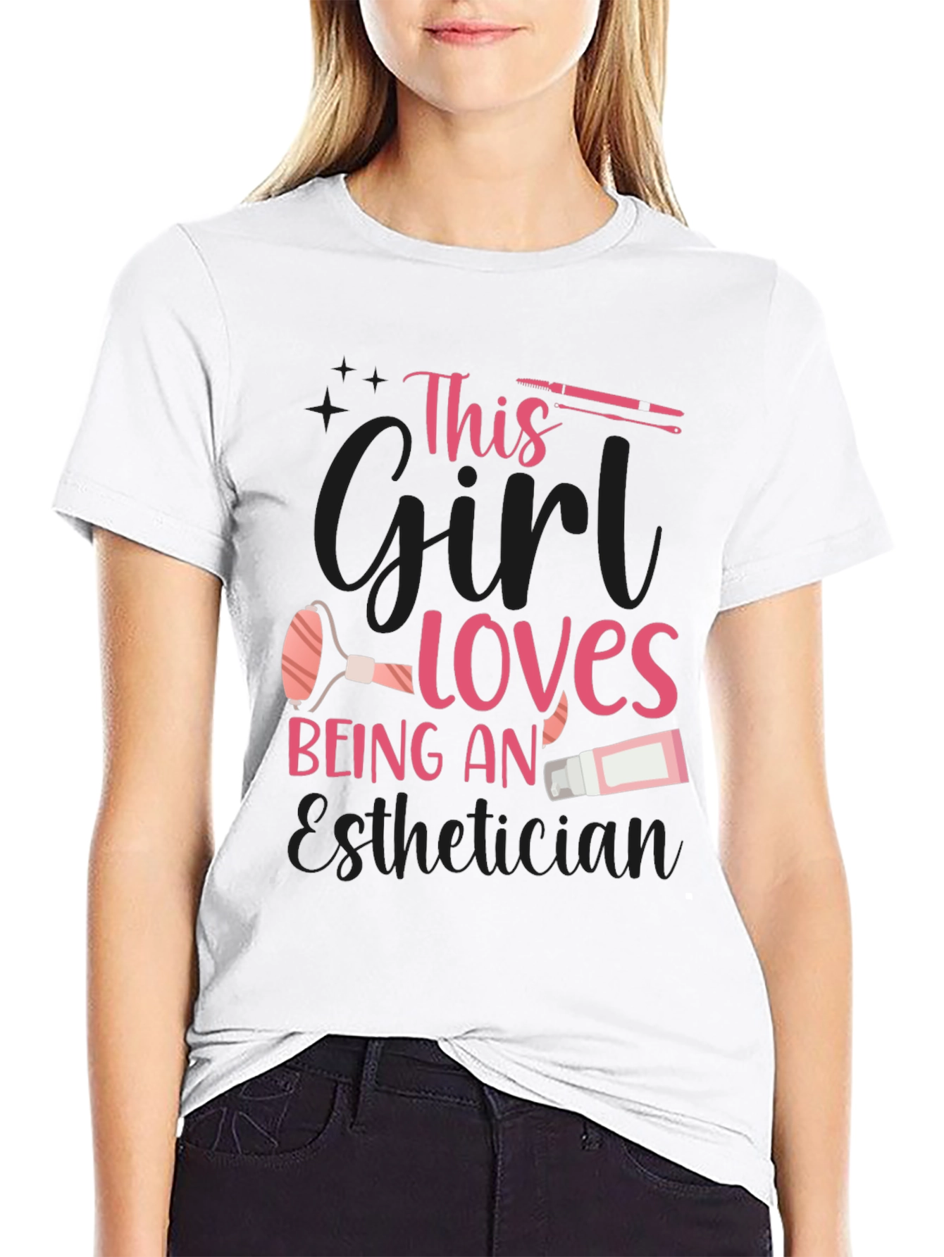 Black Esthetician T-Shirt: "This Girl Loves Being An Esthetician" view 9