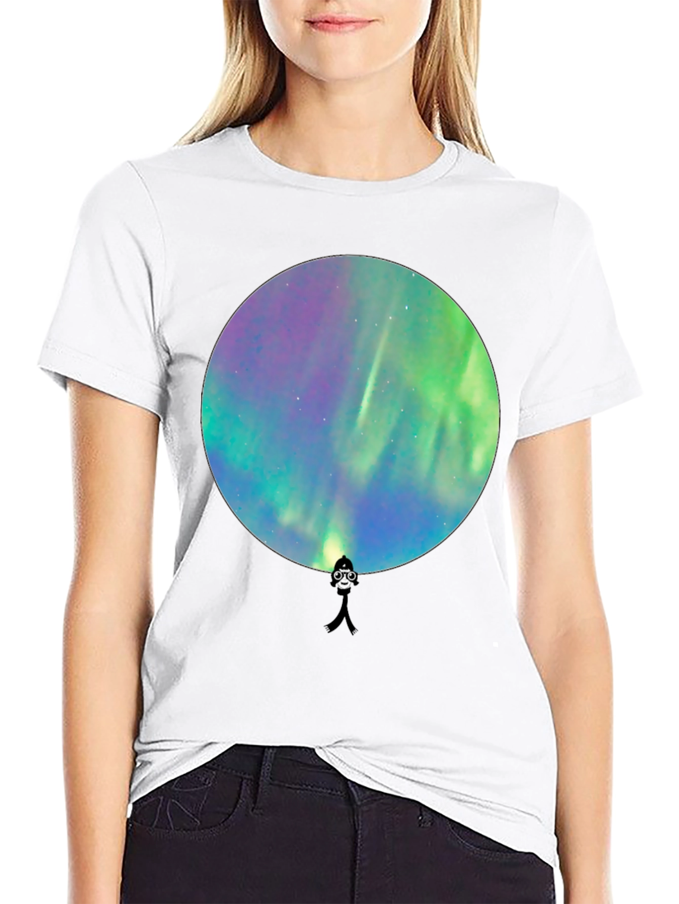 Black Aurora Borealis Silhouette Graphic T-Shirt view 9