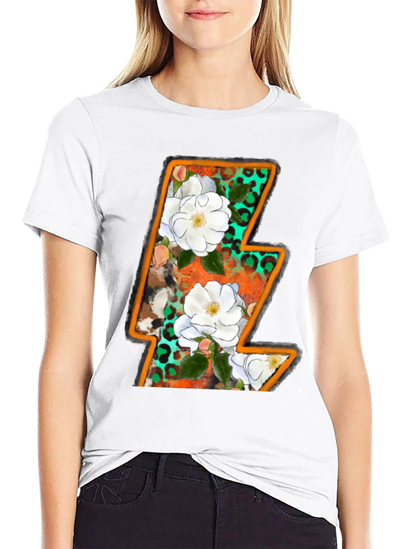 Black Floral Lightning Bolt Graphic Tee view 9