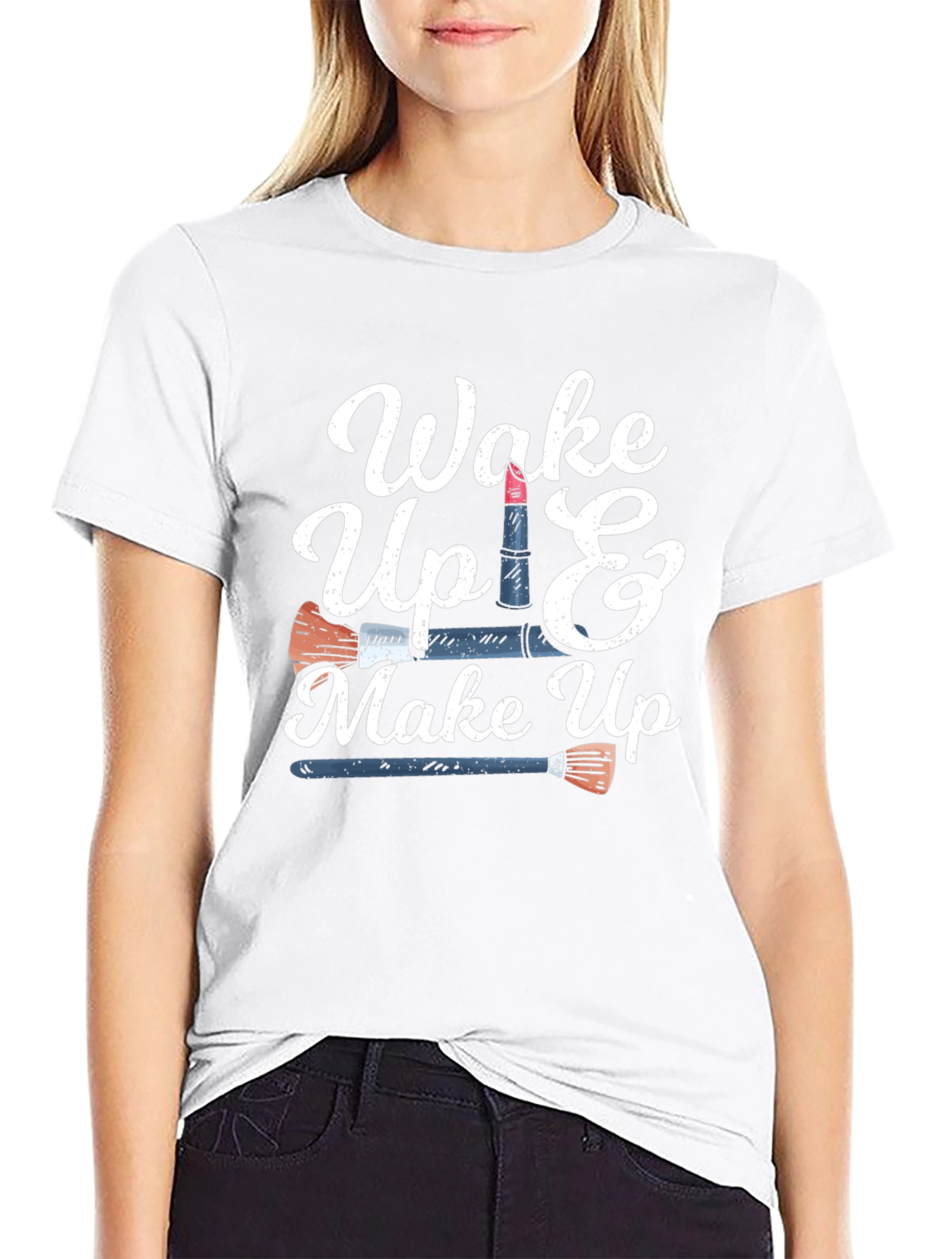 Black Wake Up & Makeup Graphic Tee - Trendy & Comfy! view 9