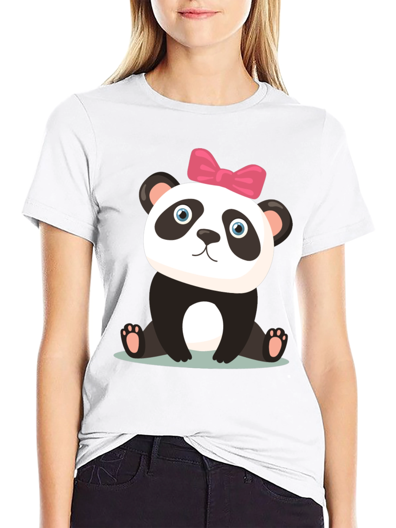 Black Cute Panda Bear Graphic Black T-Shirt view 9