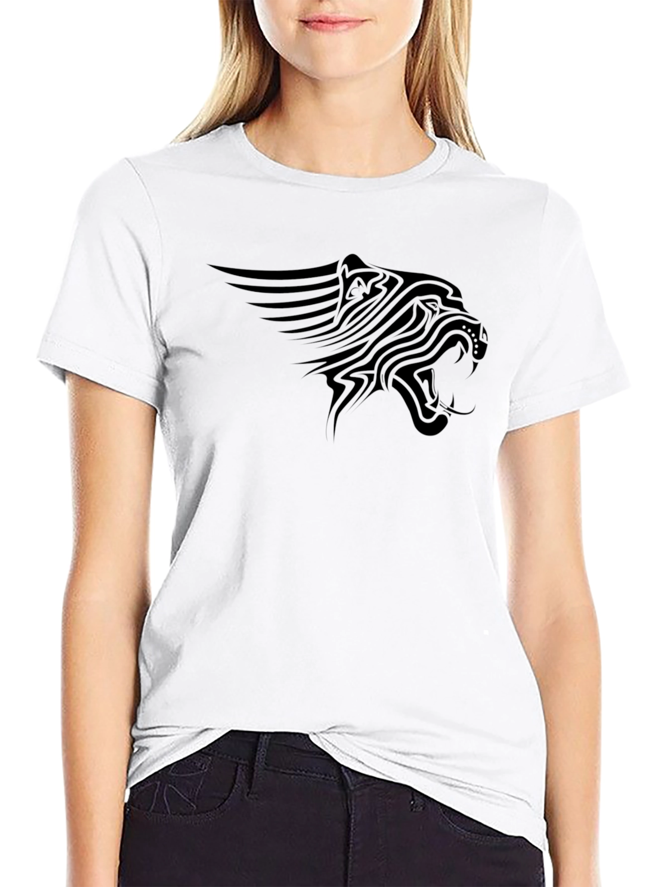 Black Black T-Shirt with Tribal Lion Graphic view 9