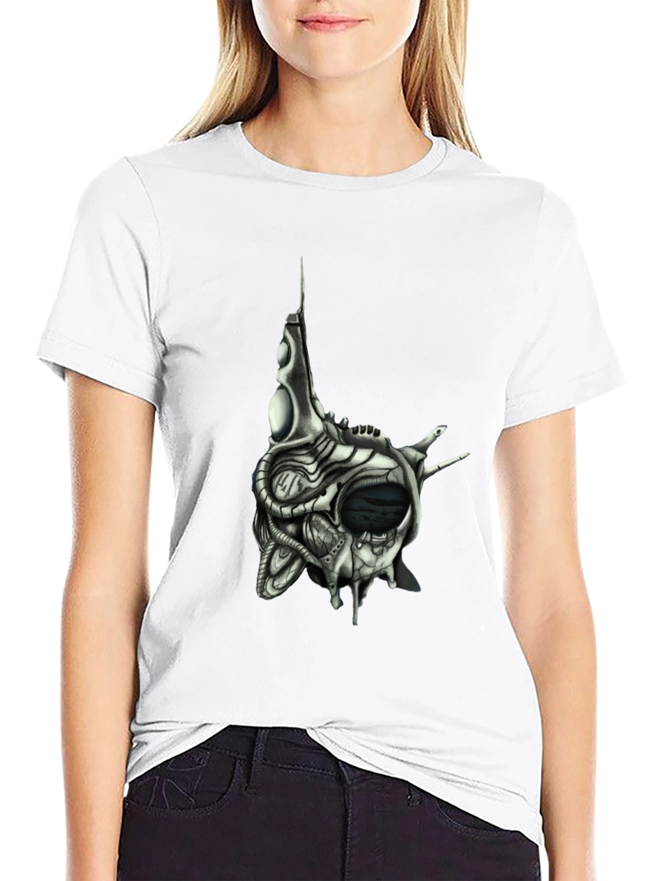 Black Cybernetic Skull T-Shirt - Dark Sci-Fi Style view 9