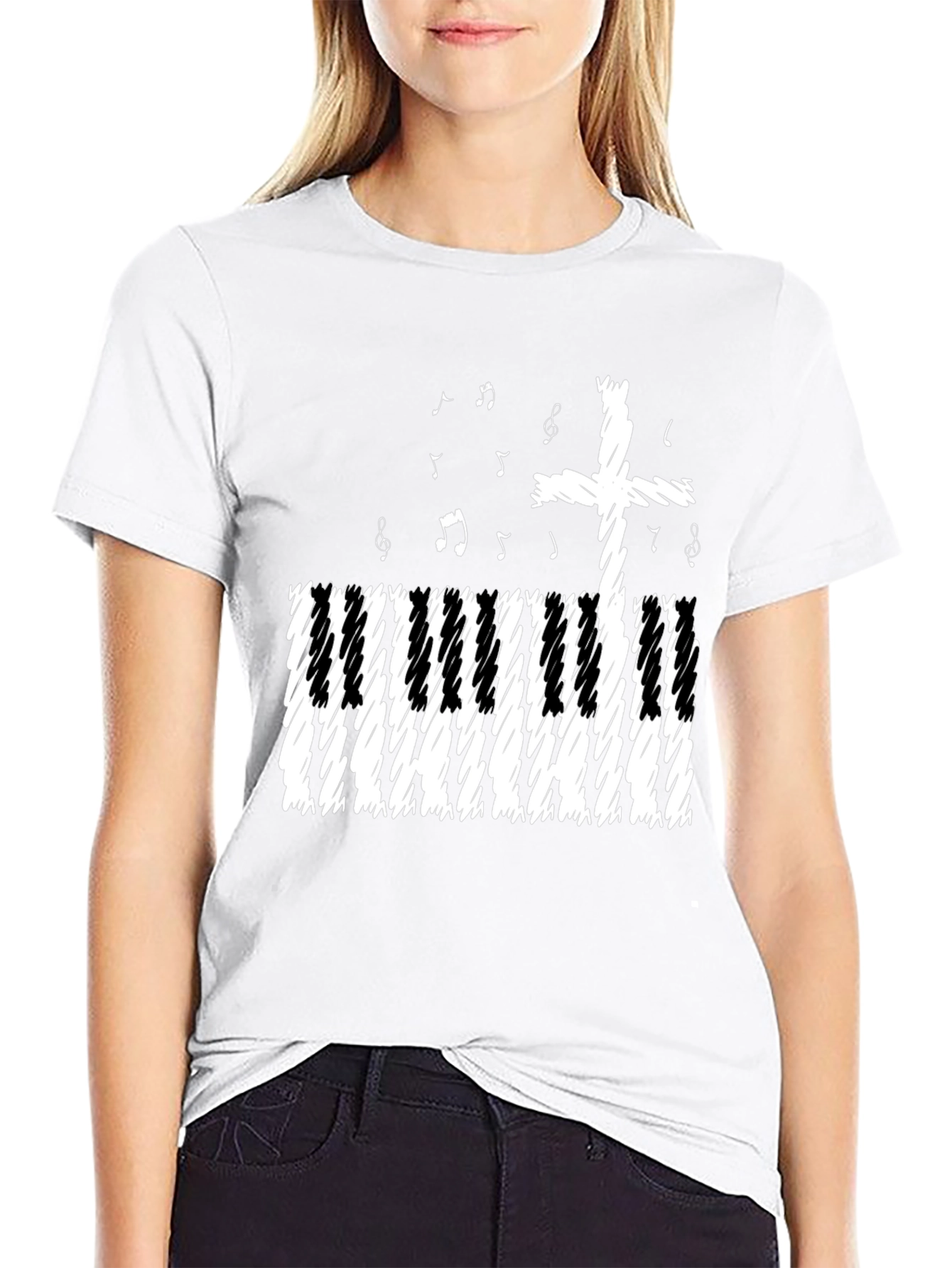 Black Musical Cross T-Shirt - Christian Piano Music Tee view 9