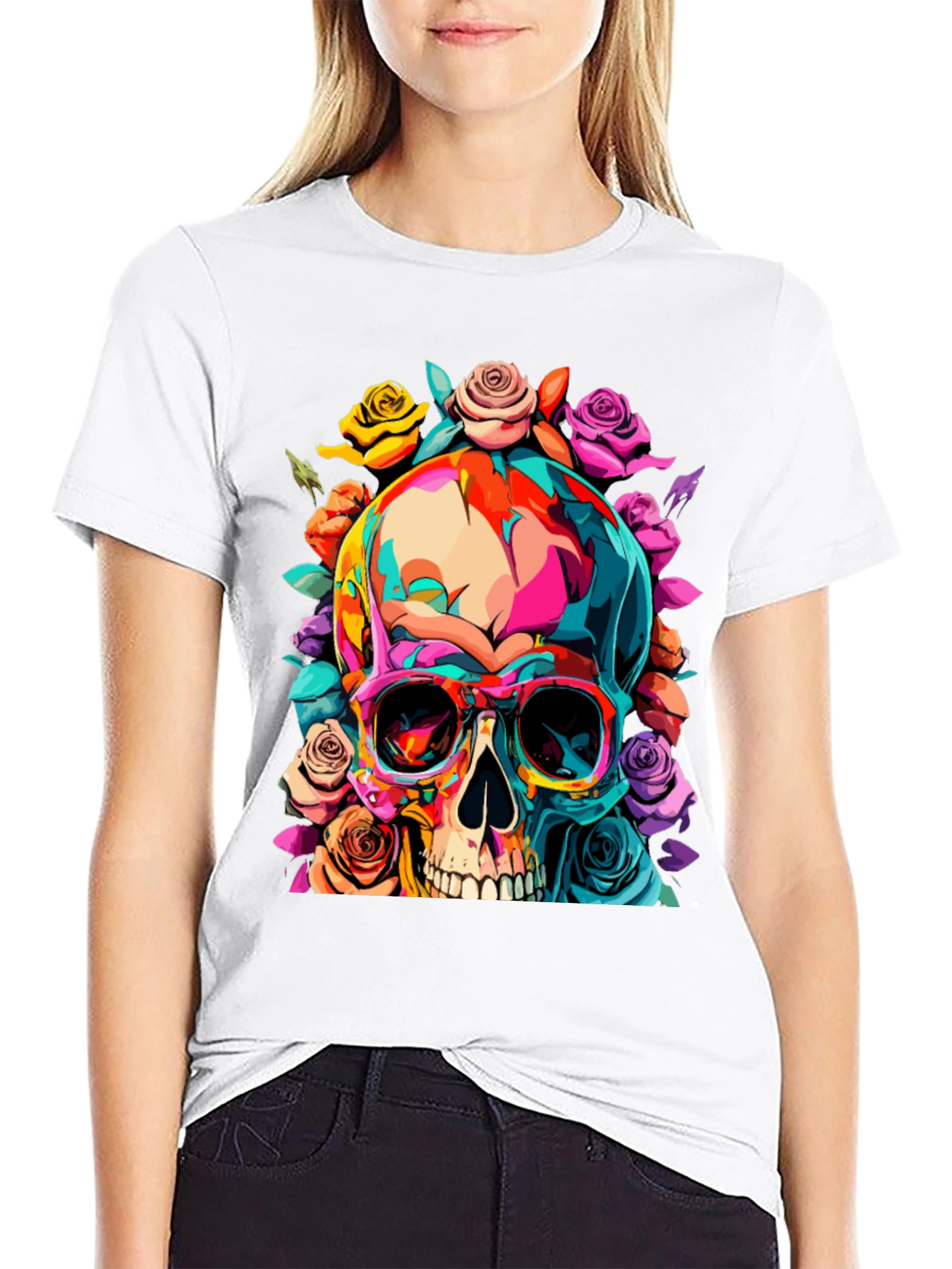 Black Skull & Roses Graphic Tee view 9