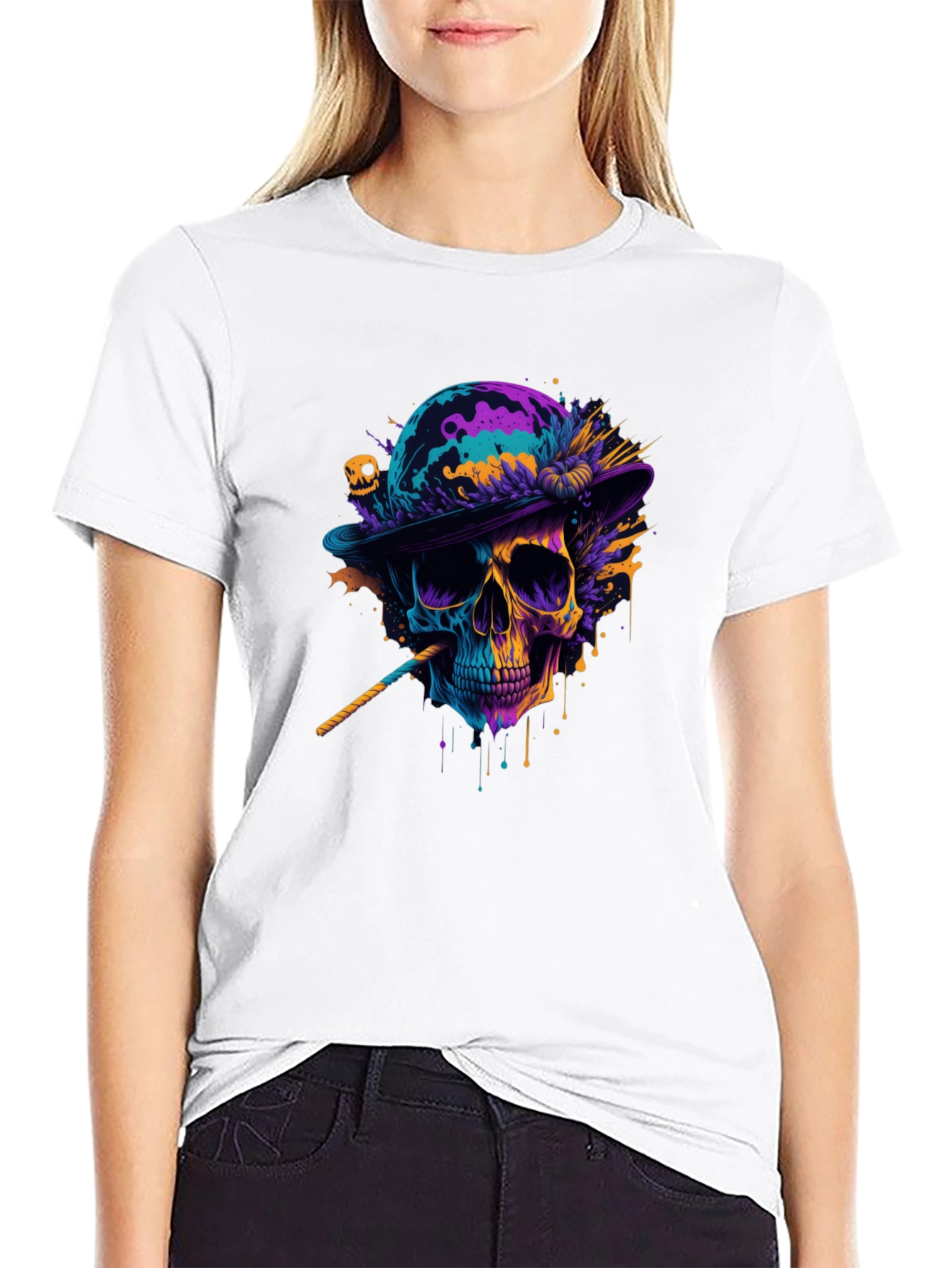 Black Skull Graphic T-Shirt - Vibrant Art Tee view 9