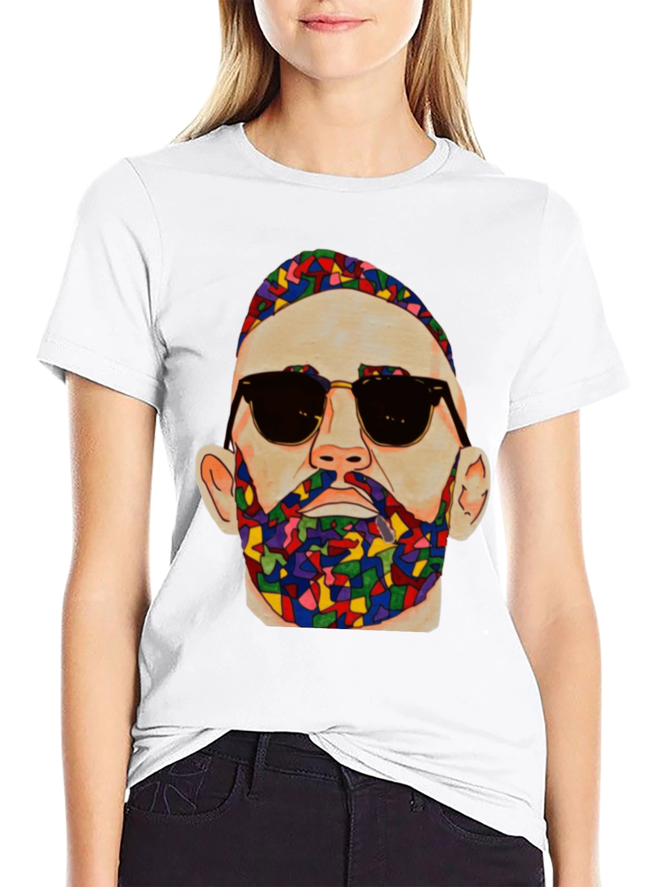 Black Unique Mosaic Man Graphic Print T-Shirt view 9