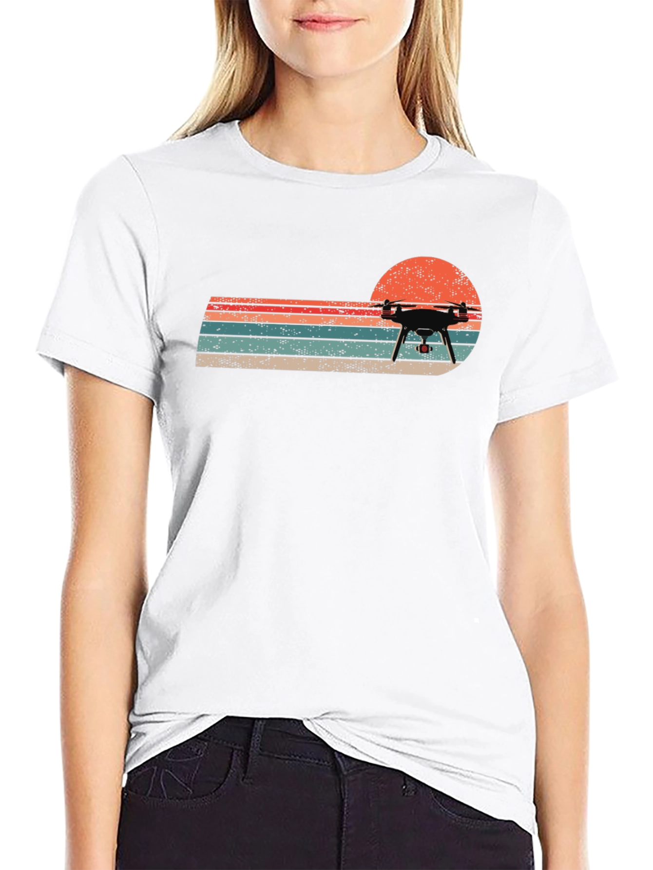Black Retro Drone Sunset T-Shirt - Cool Graphic Tee view 9