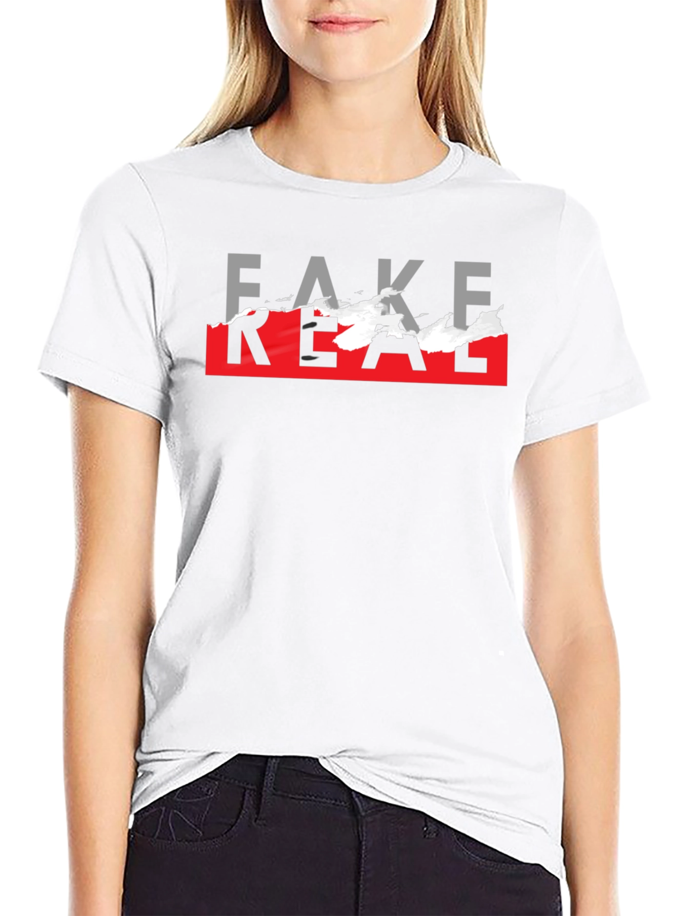 Black Fake Real Graphic T-Shirt - Trendy Streetwear view 9
