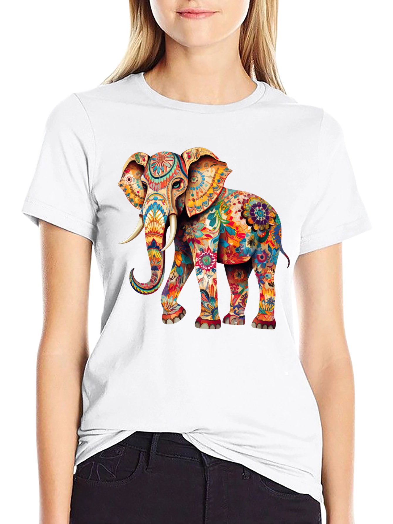 Black Floral Elephant Graphic Tee - Trendy Black T-Shirt view 9
