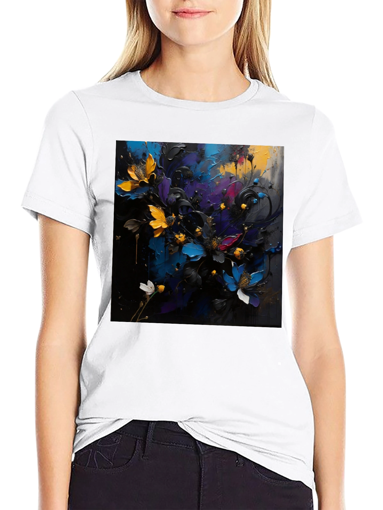 Black Floral Art T-Shirt - Bold Expression view 9