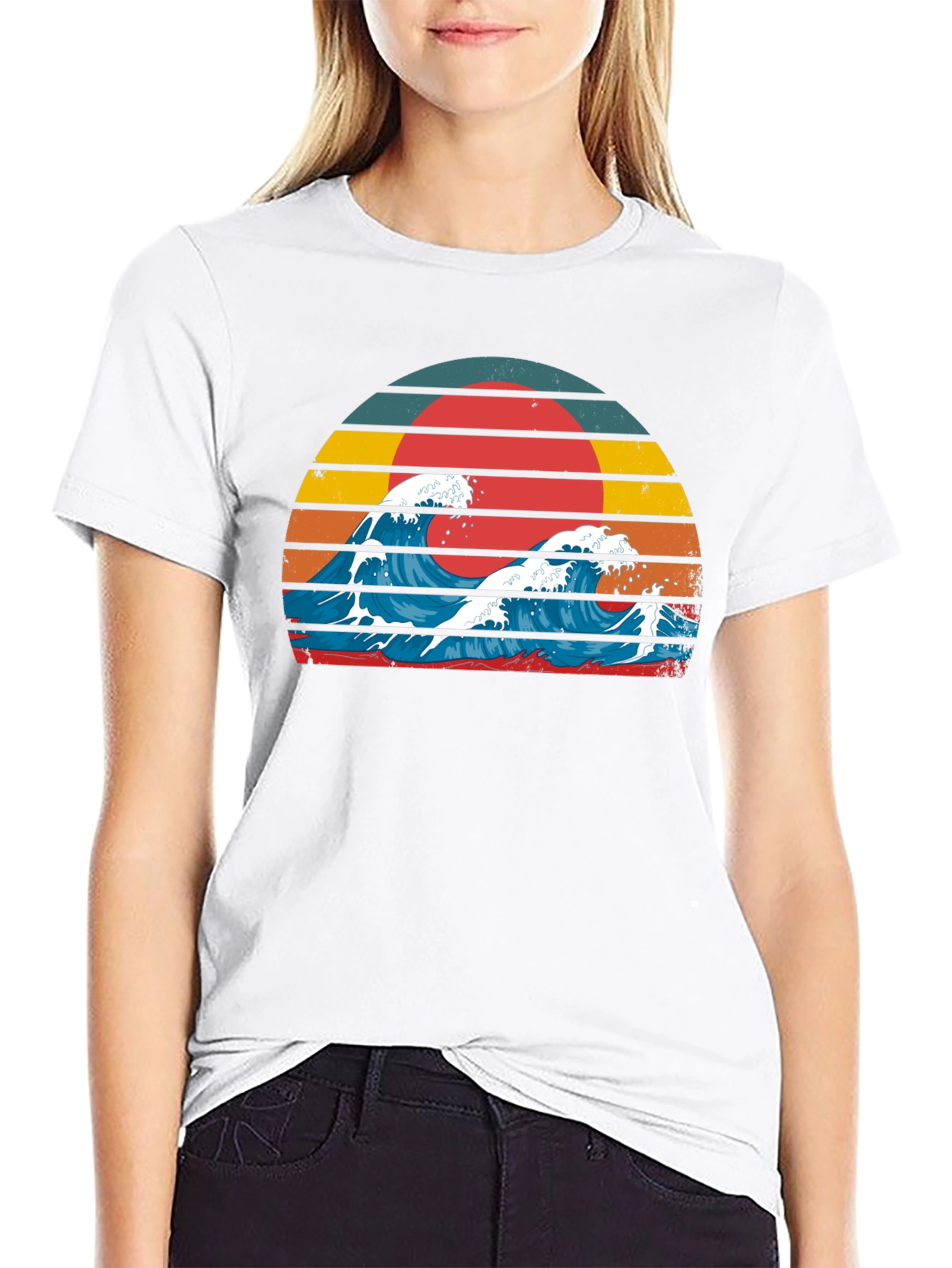 Black Retro Wave Graphic Tee - Vintage Style T-Shirt view 9
