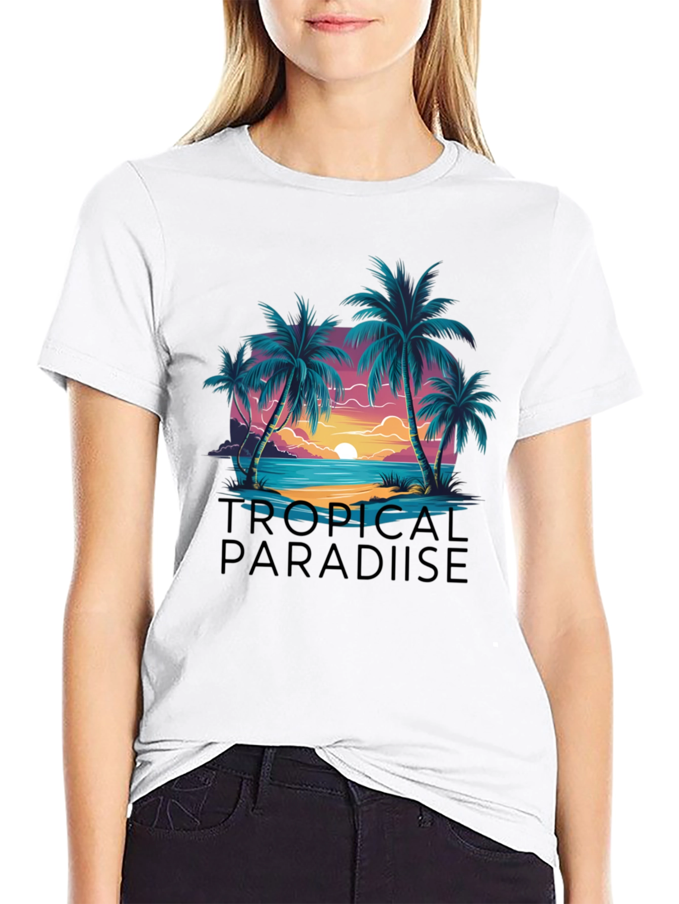 Black Tropical Paradise Graphic Tee - Island Getaway view 9
