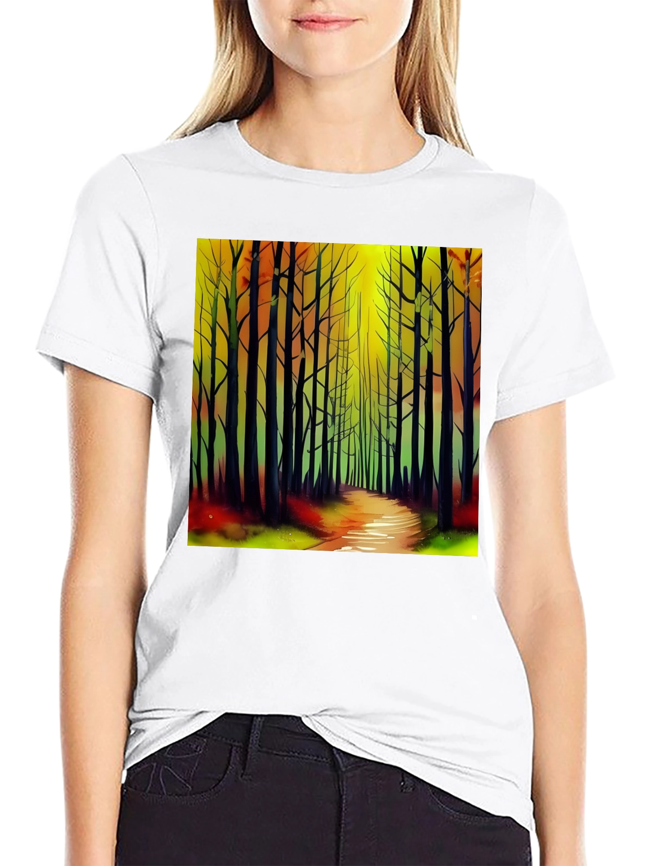Black Abstract Forest Print Black T-Shirt view 9