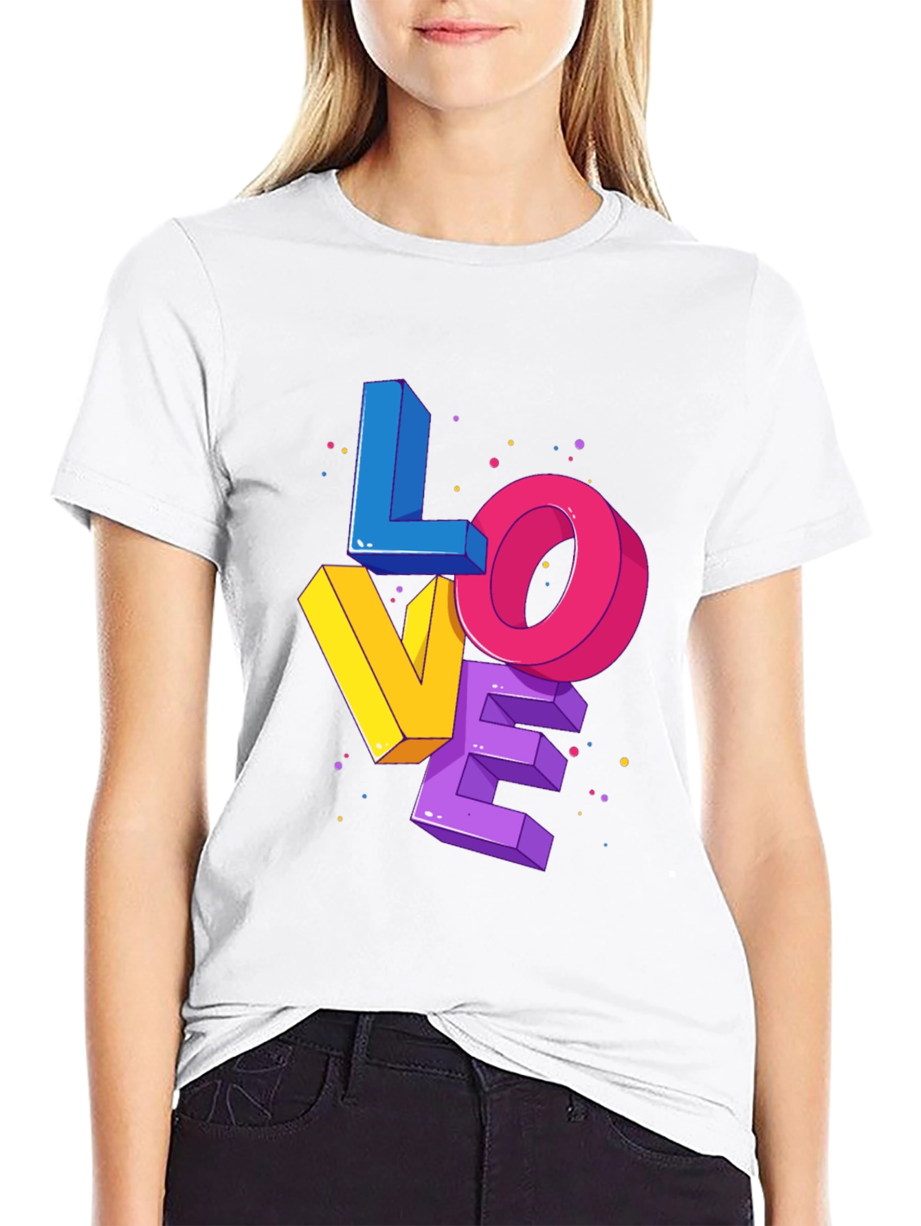 Black Colorful 3D Love Graphic Print Black T-Shirt view 9