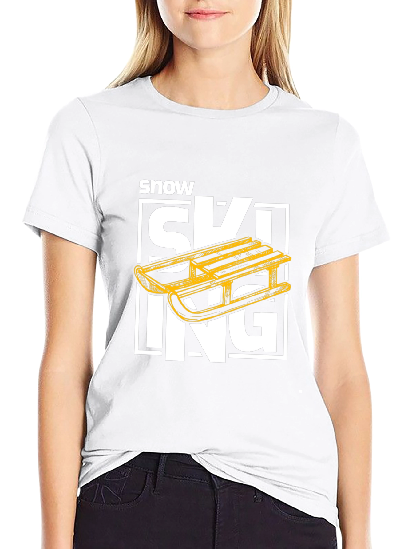 Black Snow Skiing Sled Graphic Tee - Winter Sport T-Shirt view 9