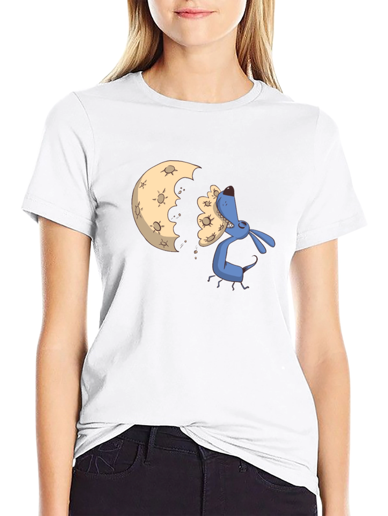 Black Cartoon Moon Eating Dog Black T-Shirt view 9