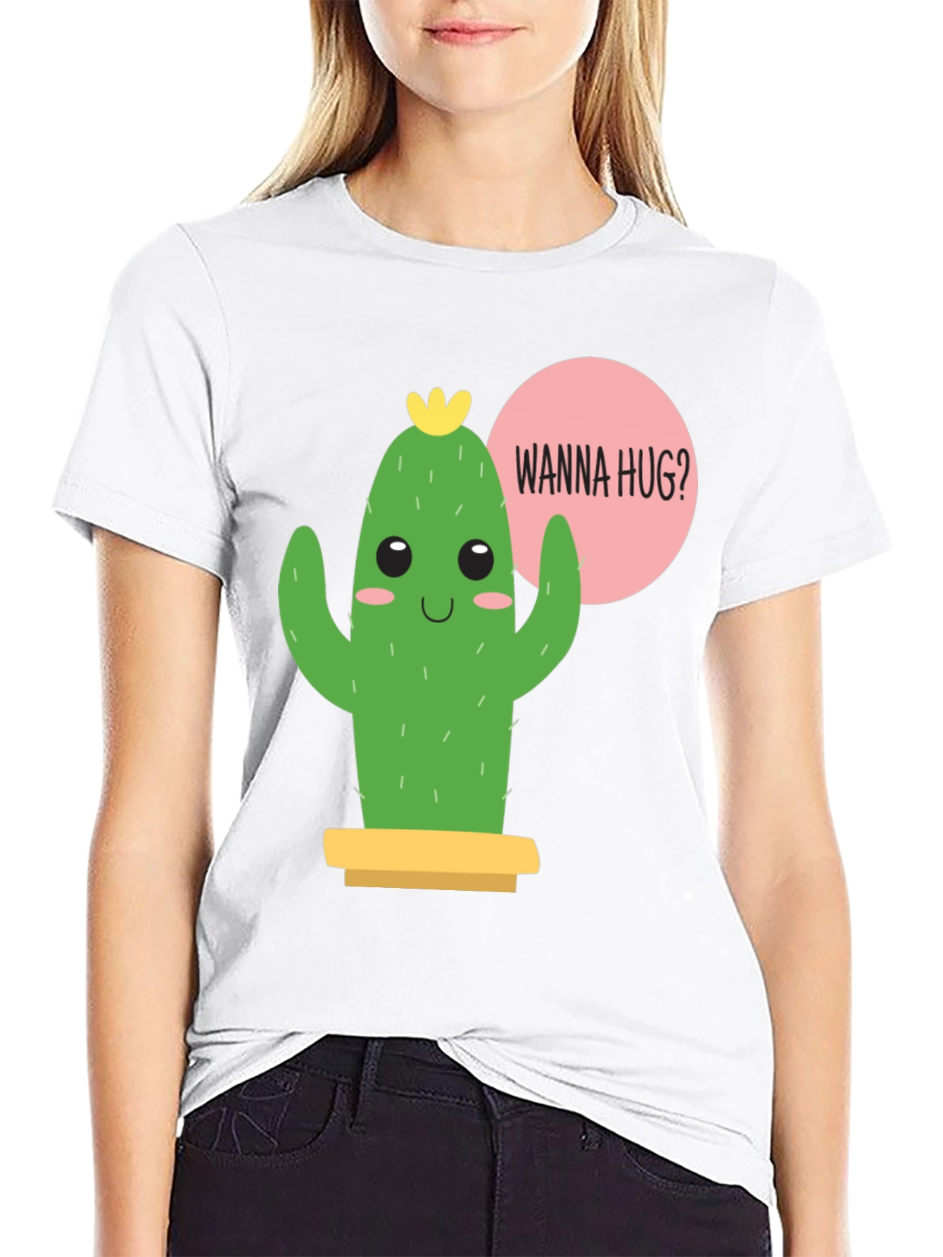 Black Cute Cactus Graphic Tee - Wanna Hug? view 9
