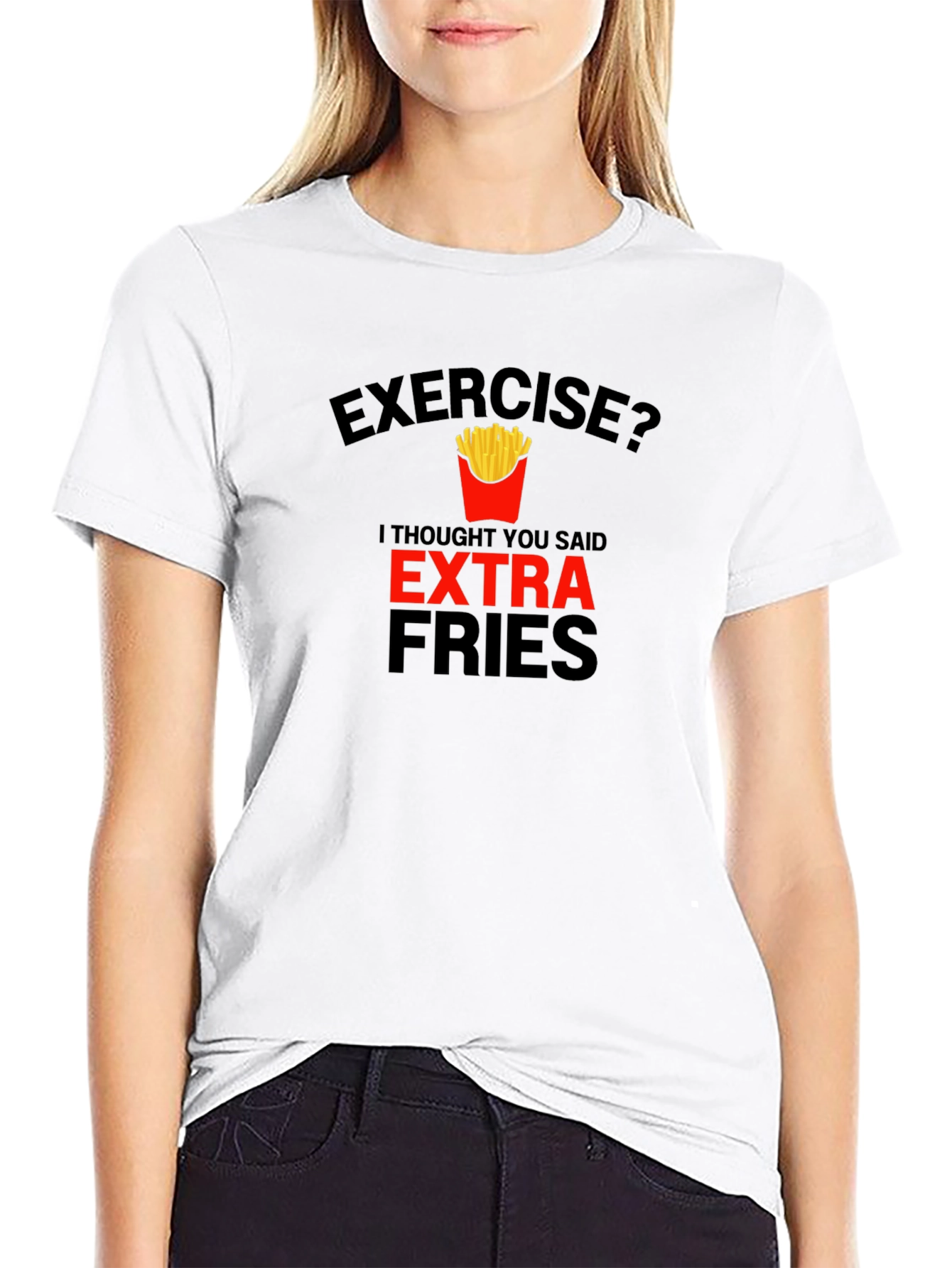 Black Funny "Extra Fries" Graphic Tee - Black view 9