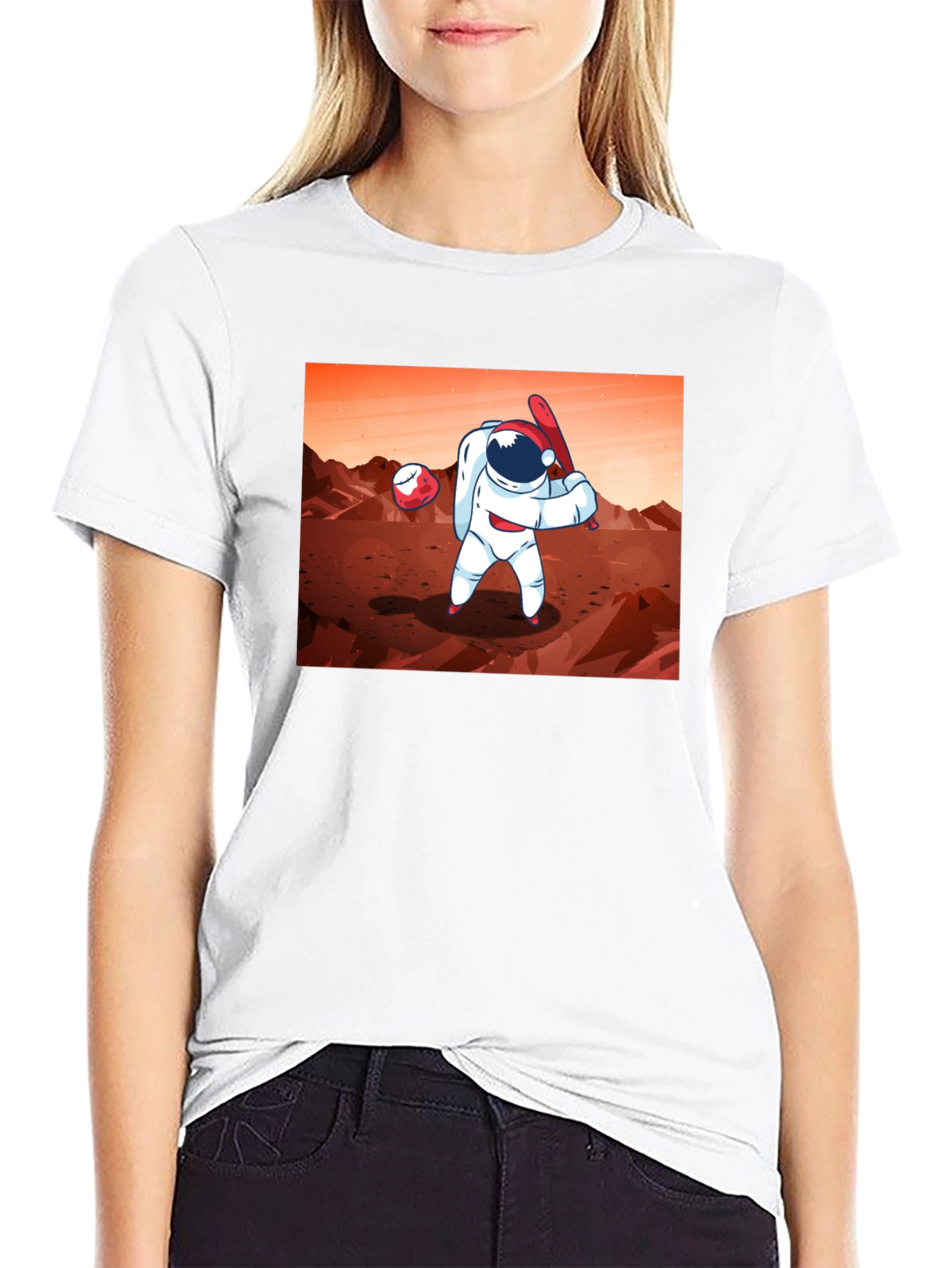 Black Astronaut Baseball on Mars Graphic T-Shirt view 9