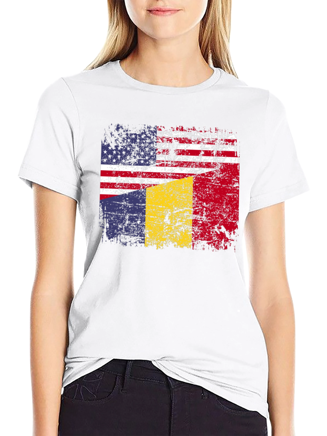 Black USA & Romania Flag T-Shirt view 9