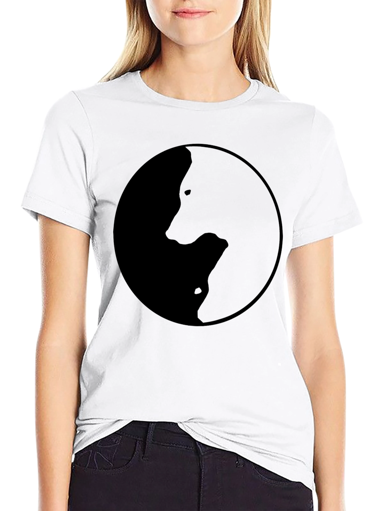 Black Yin Yang Wolves Graphic Tee - Black Crew Neck T-Shirt view 9