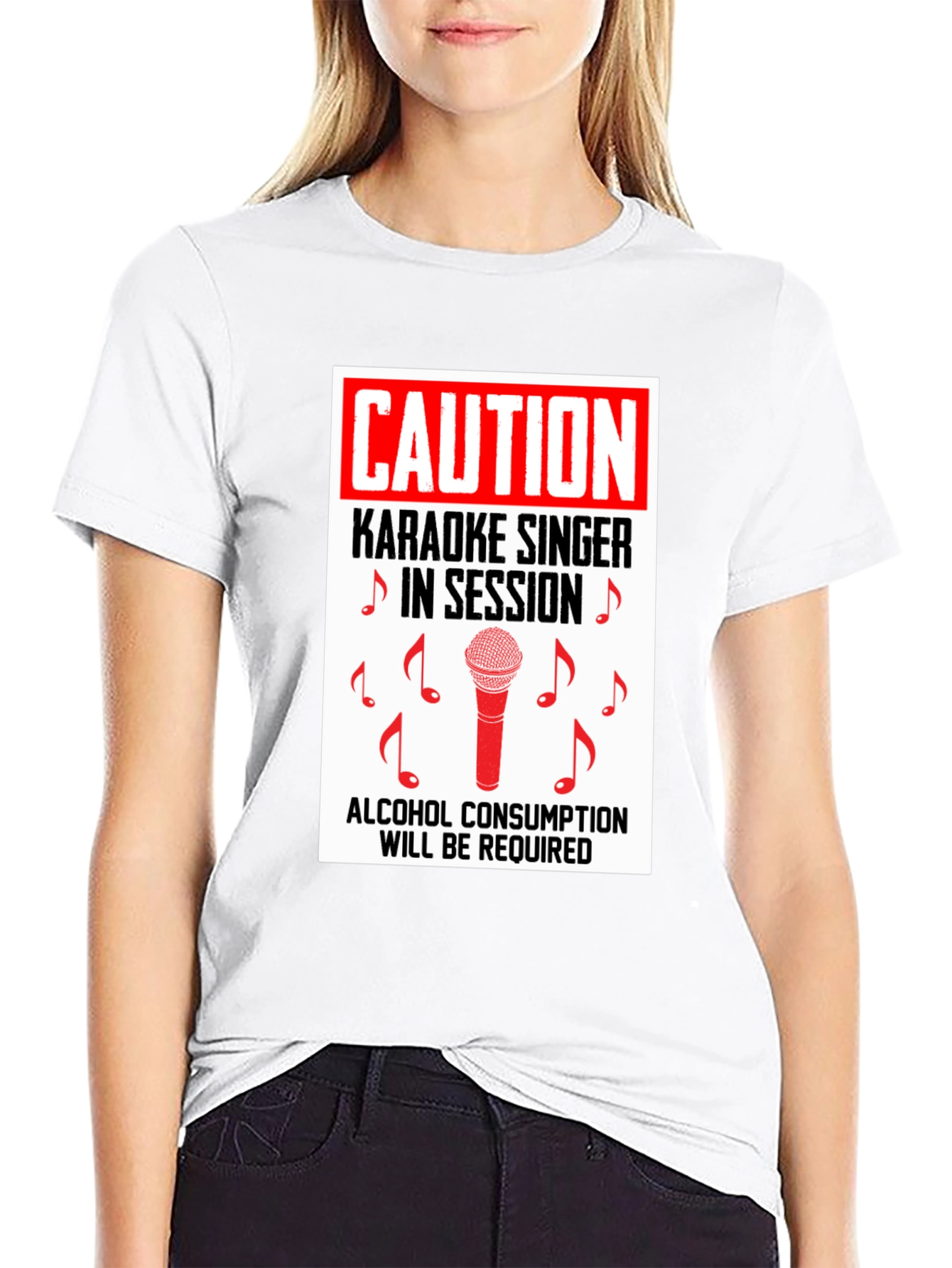 Black Karaoke Singer Caution T-Shirt view 9