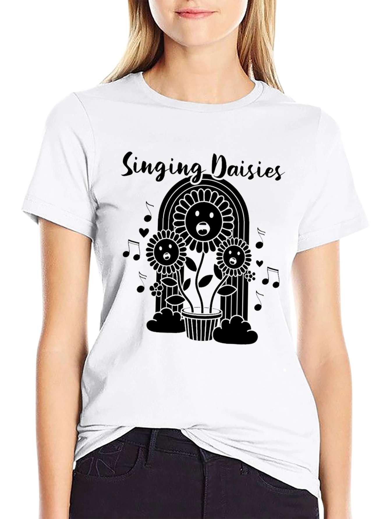 Black Singing Daisies Black Graphic T-Shirt view 9