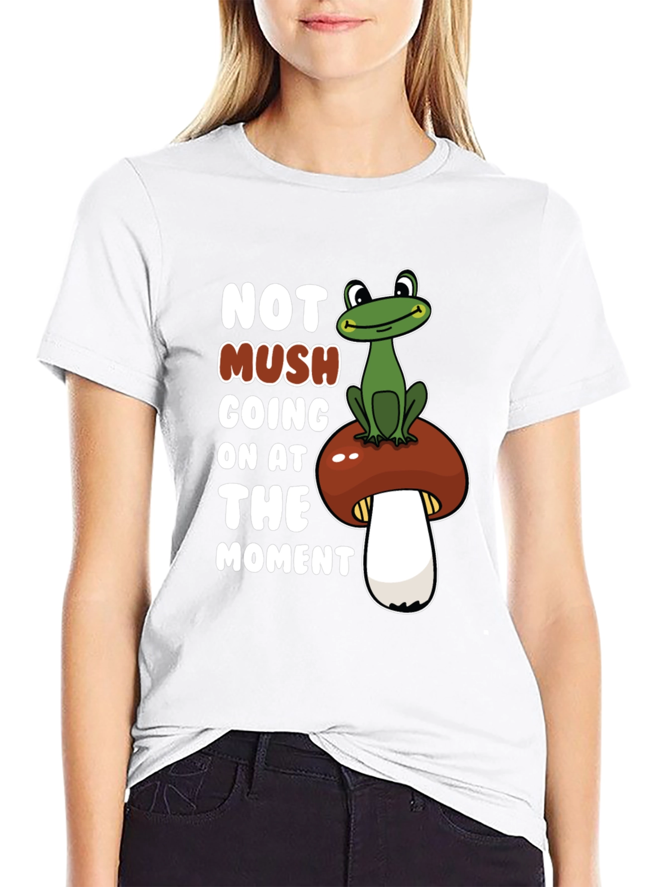 Black Funny Frog on Mushroom Graphic Tee view 9