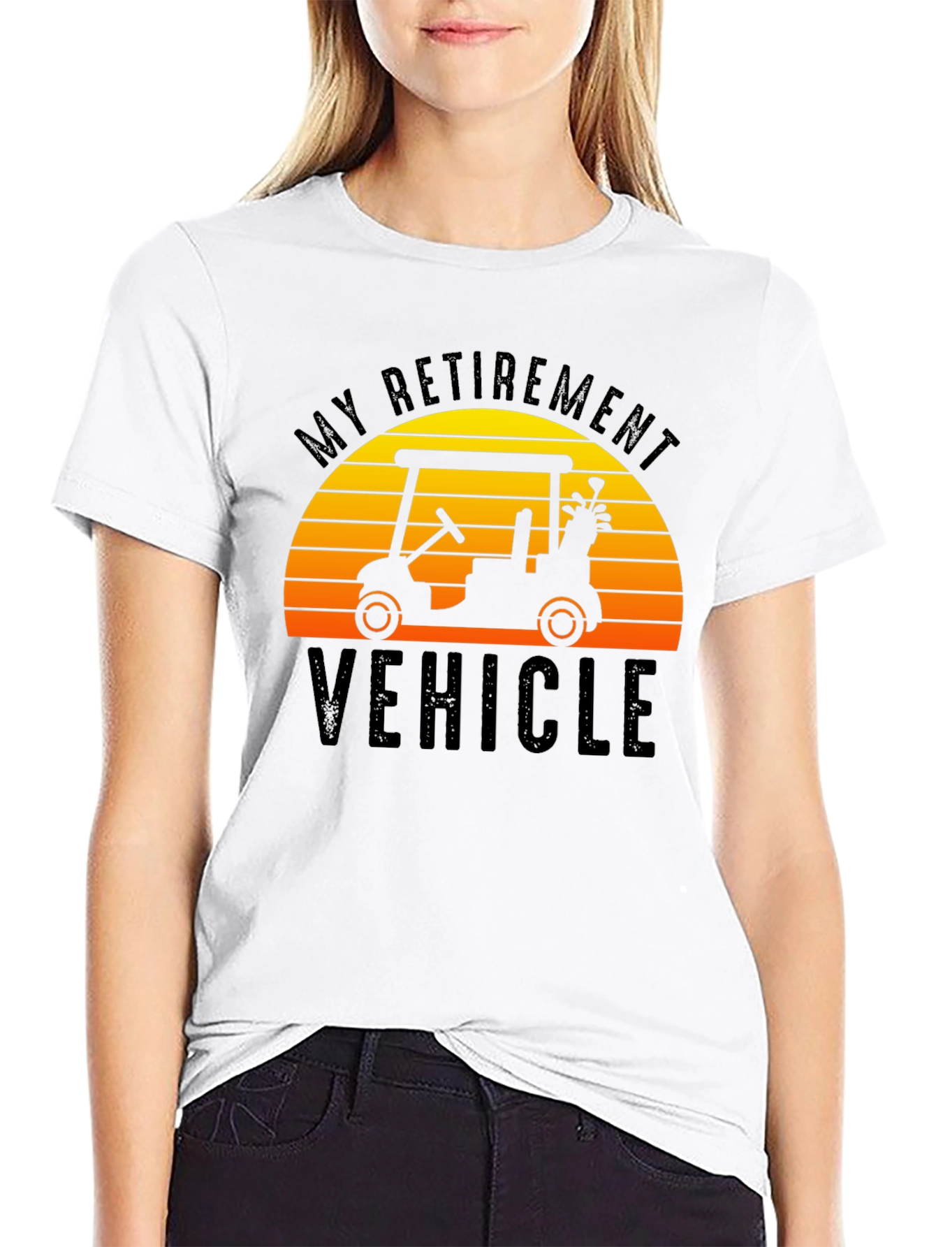 Black My Retirement Vehicle T-Shirt Golf Cart Sunset Tee view 9