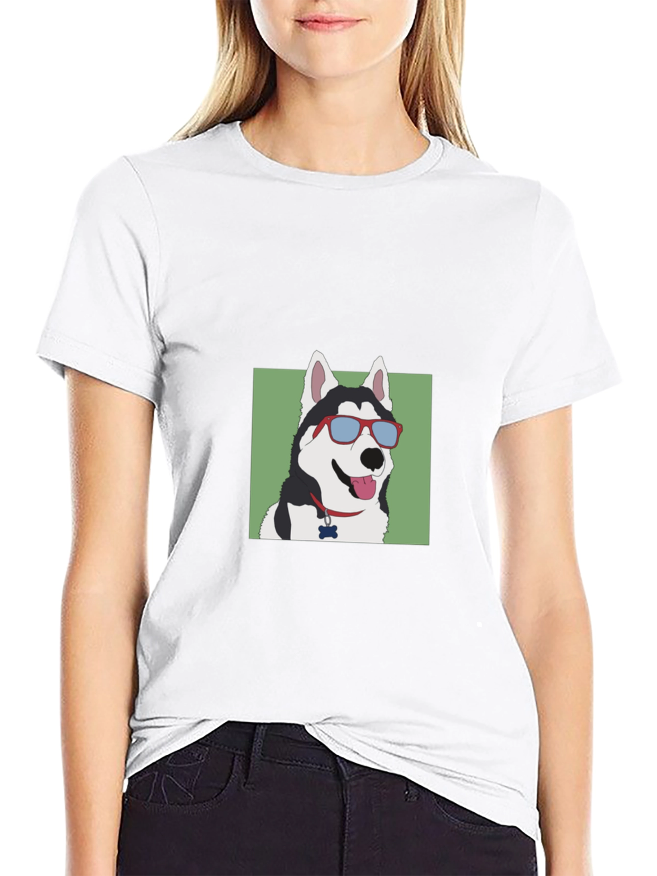 Black Cool Dog T-Shirt - Husky with Sunglasses view 9