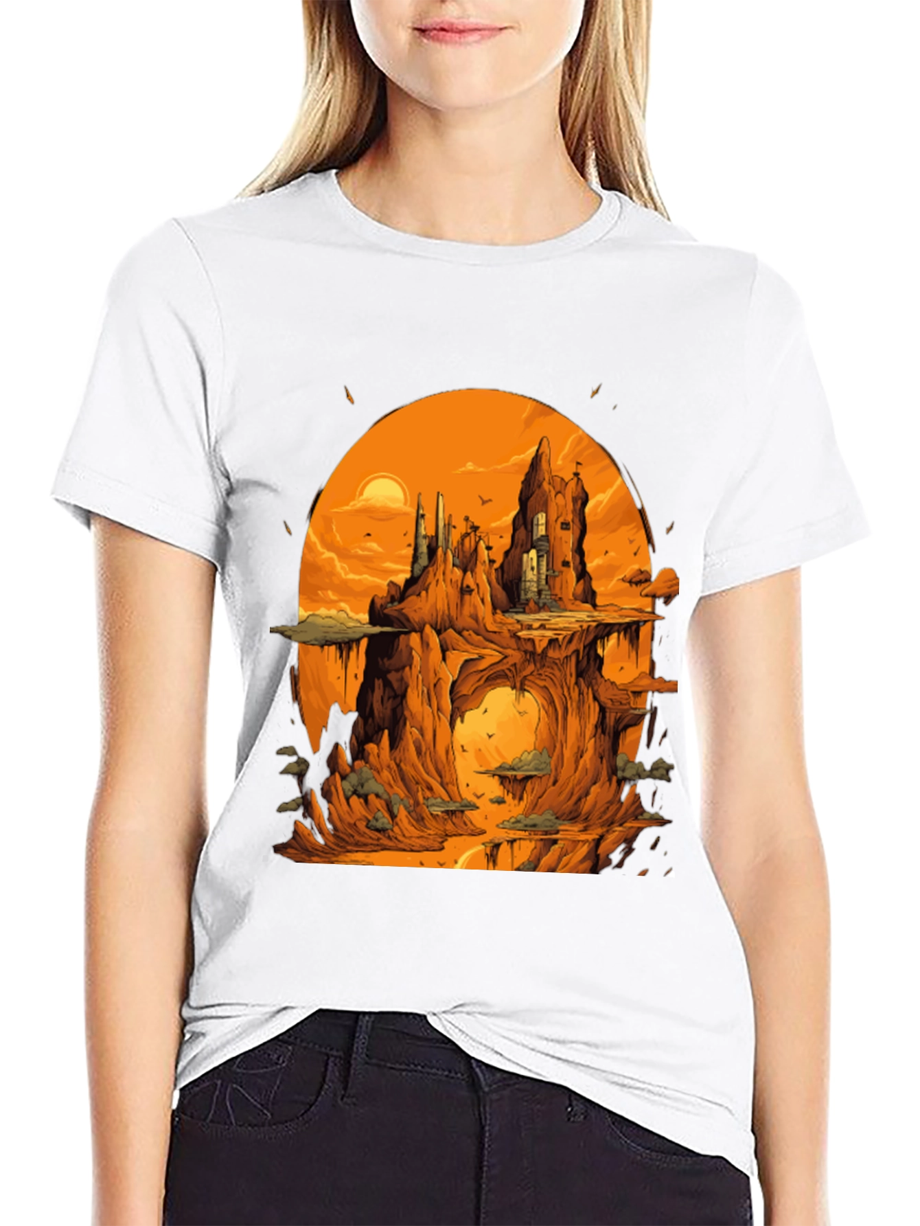 Black Fantasy Landscape Black Graphic Tee view 9